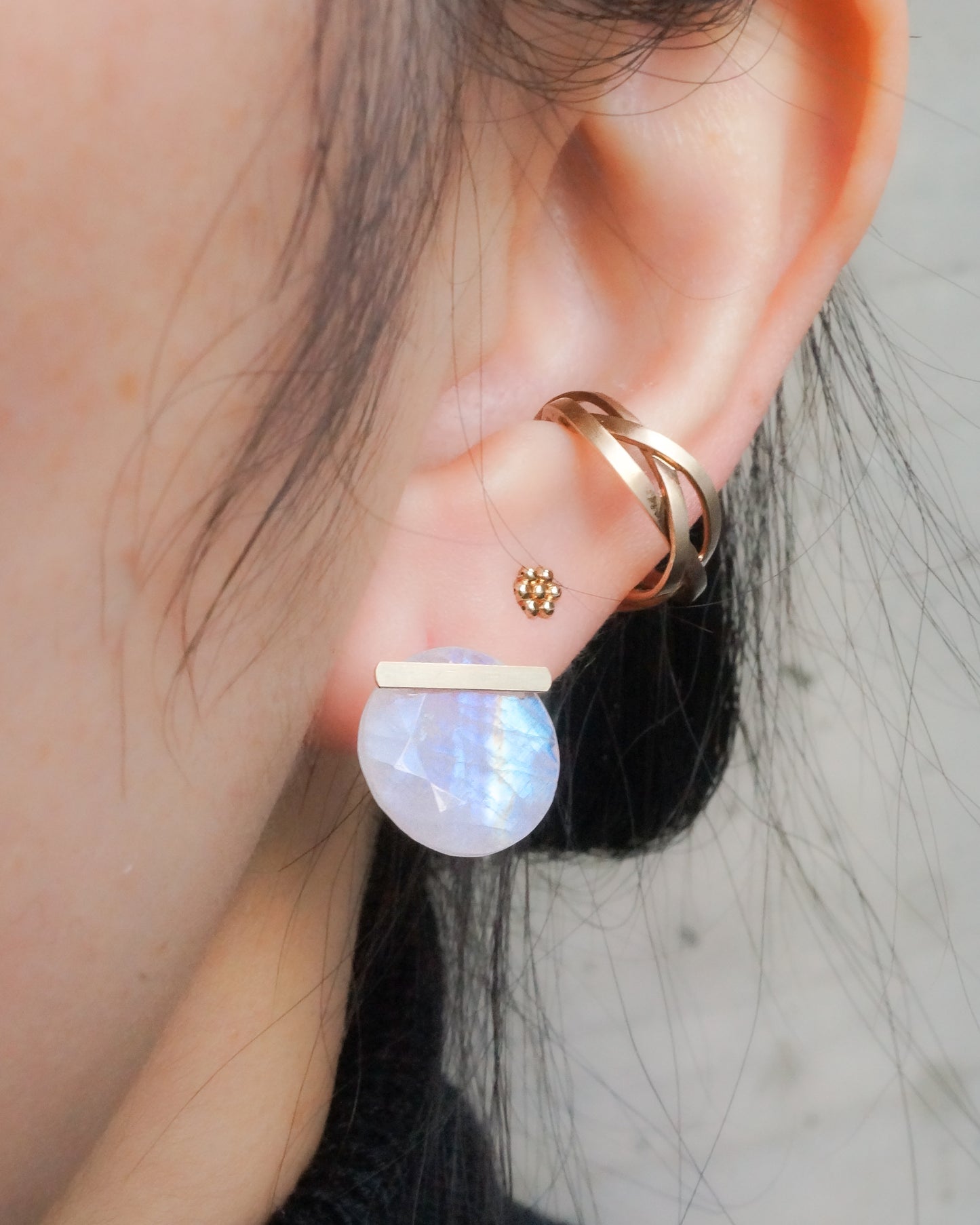 Bar stone Pierced Earring - Rainbow Moon Stone -