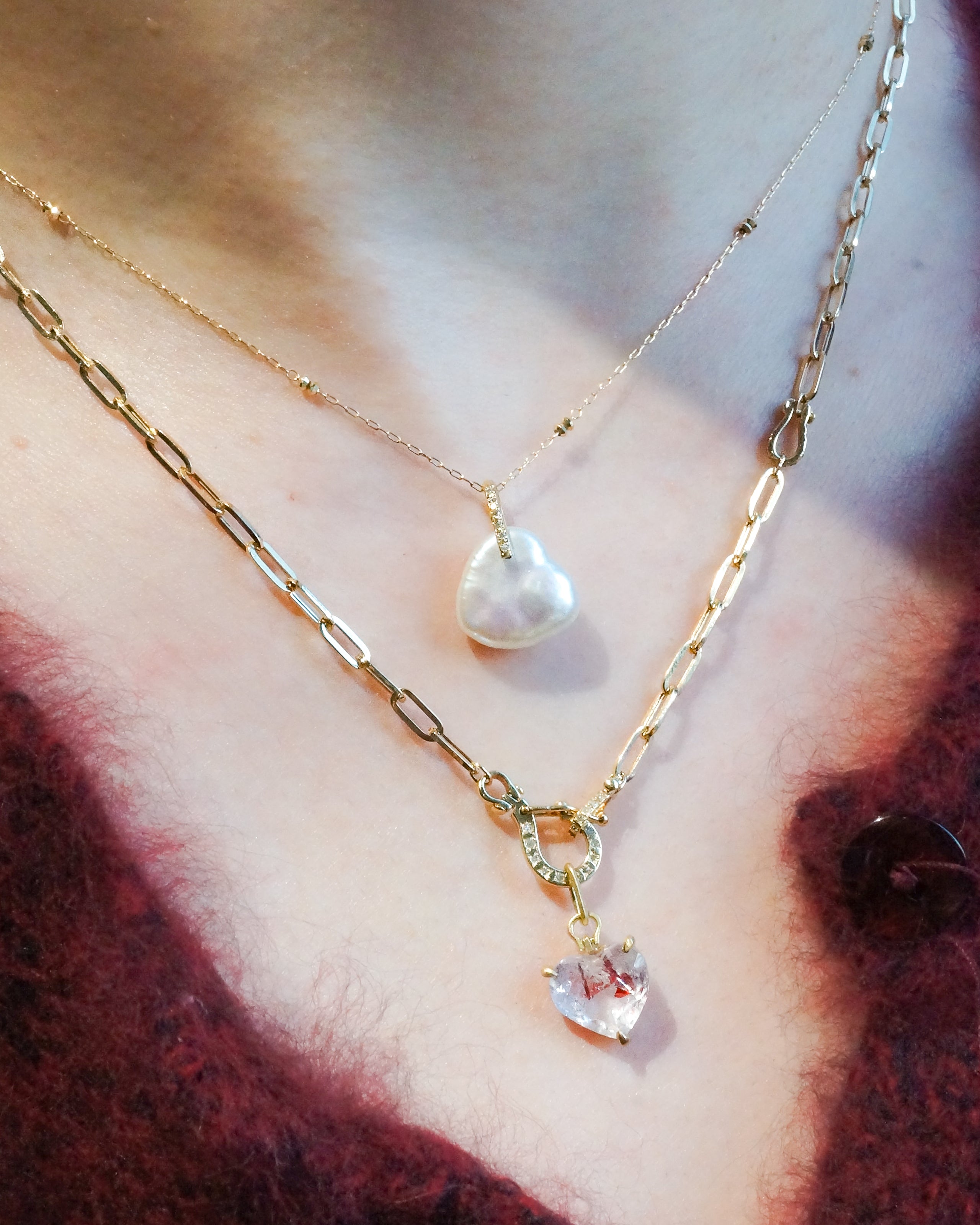 HorseShoe prong Necklace - Strawberry Quartz -