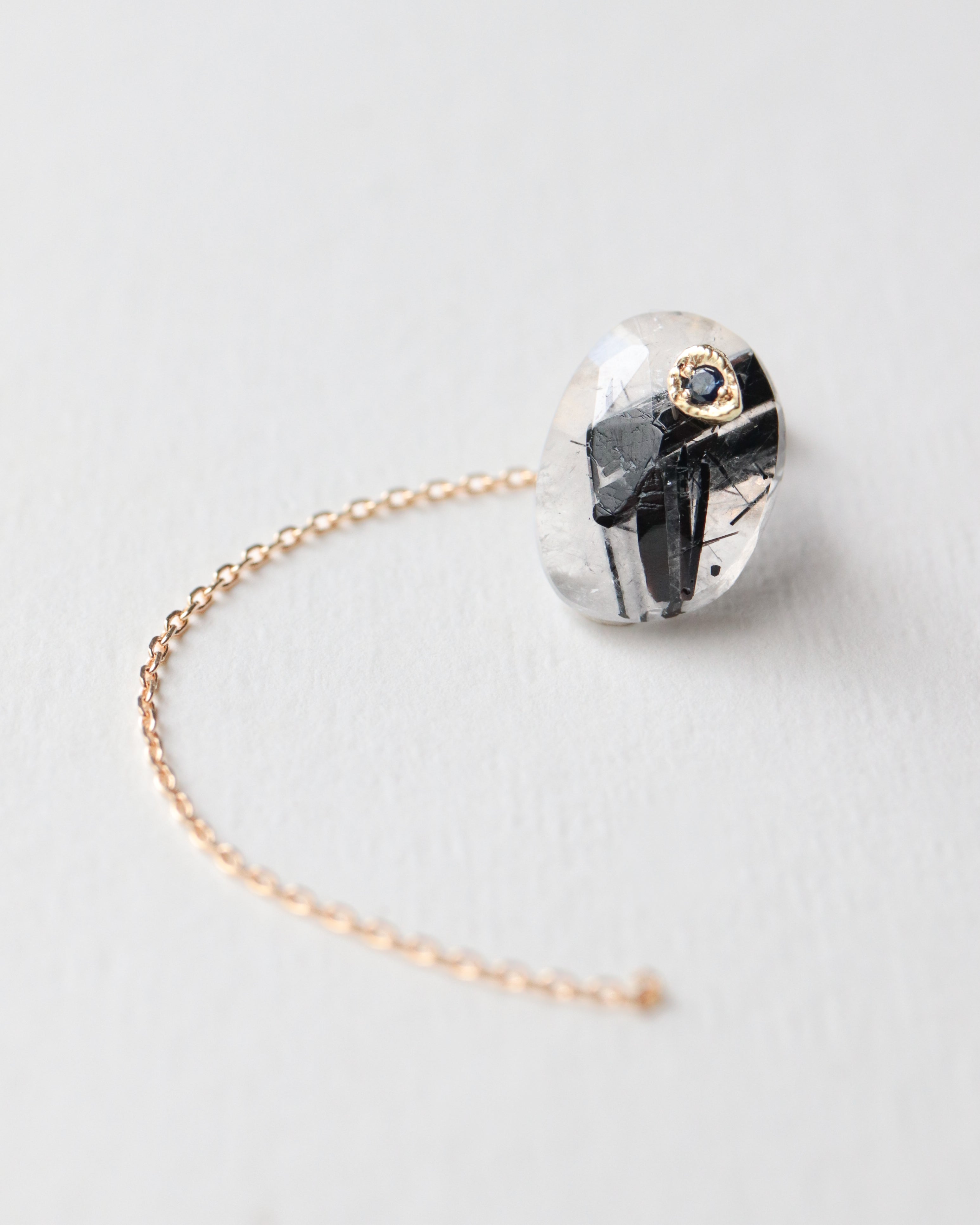 Flat Pierced Earring - Tourmalinated Quartz -
