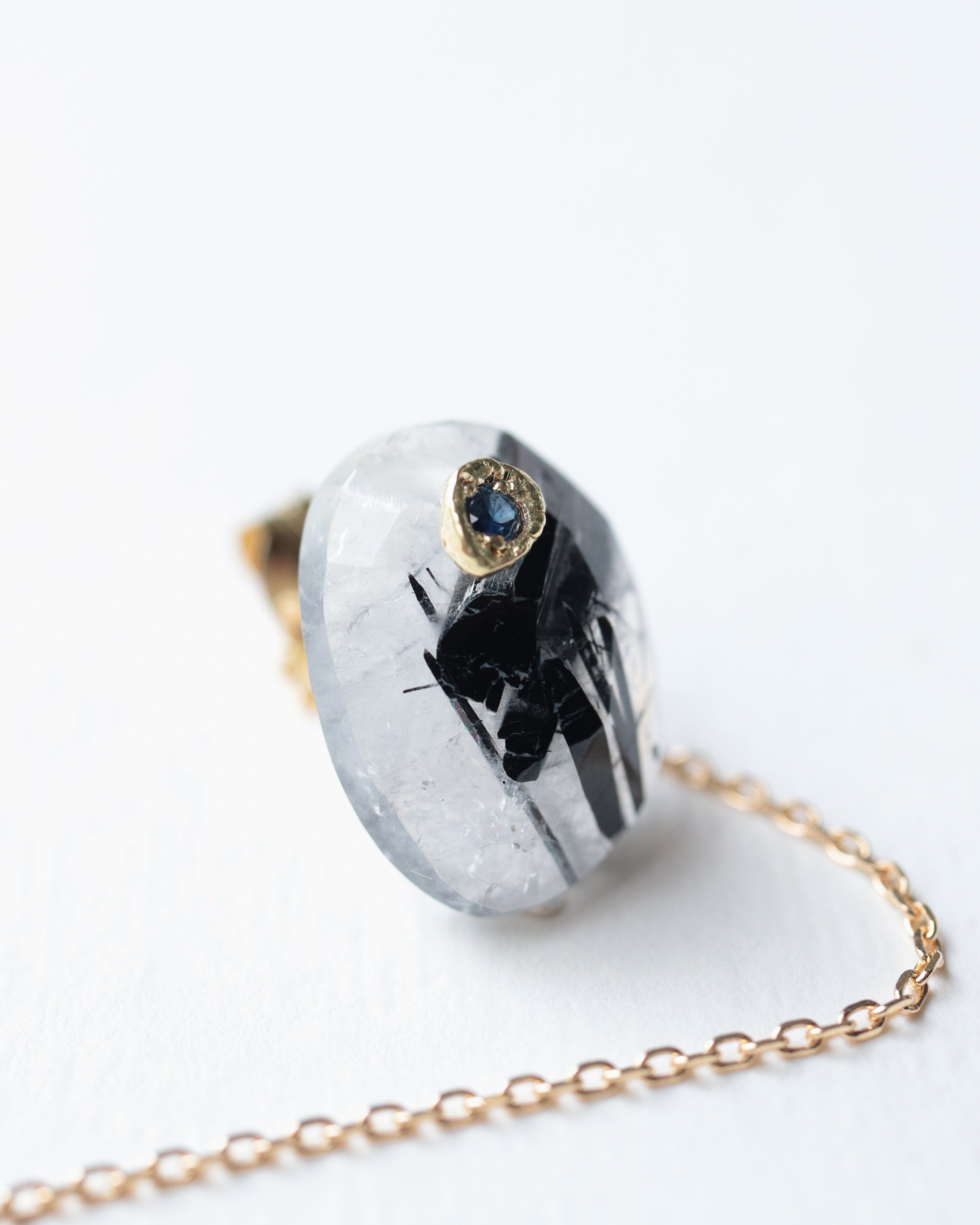 Flat Pierced Earring - Tourmalinated Quartz -
