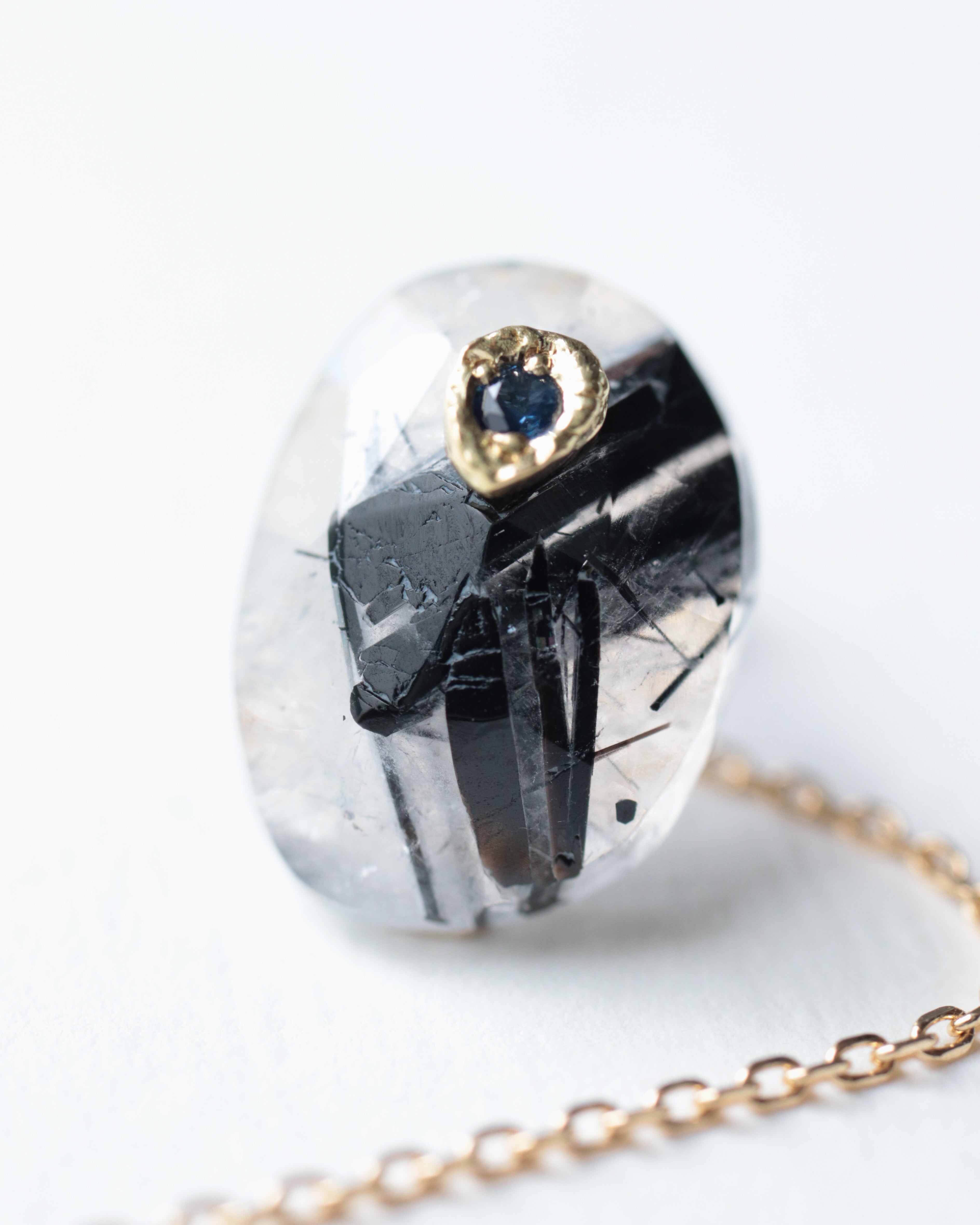 Flat Pierced Earring - Tourmalinated Quartz -