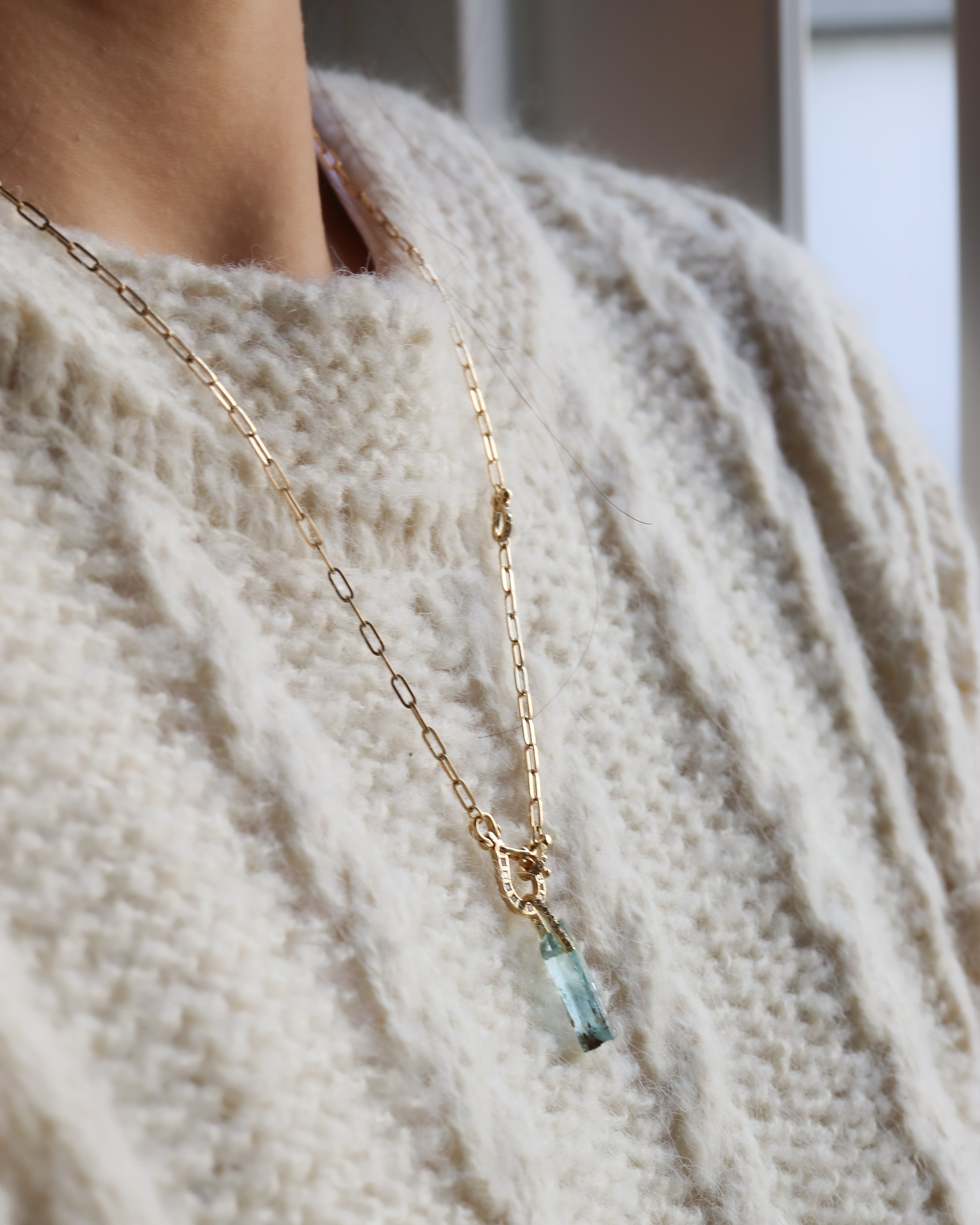 Hibiki Stone Necklace - Aquamarine / Diamond -