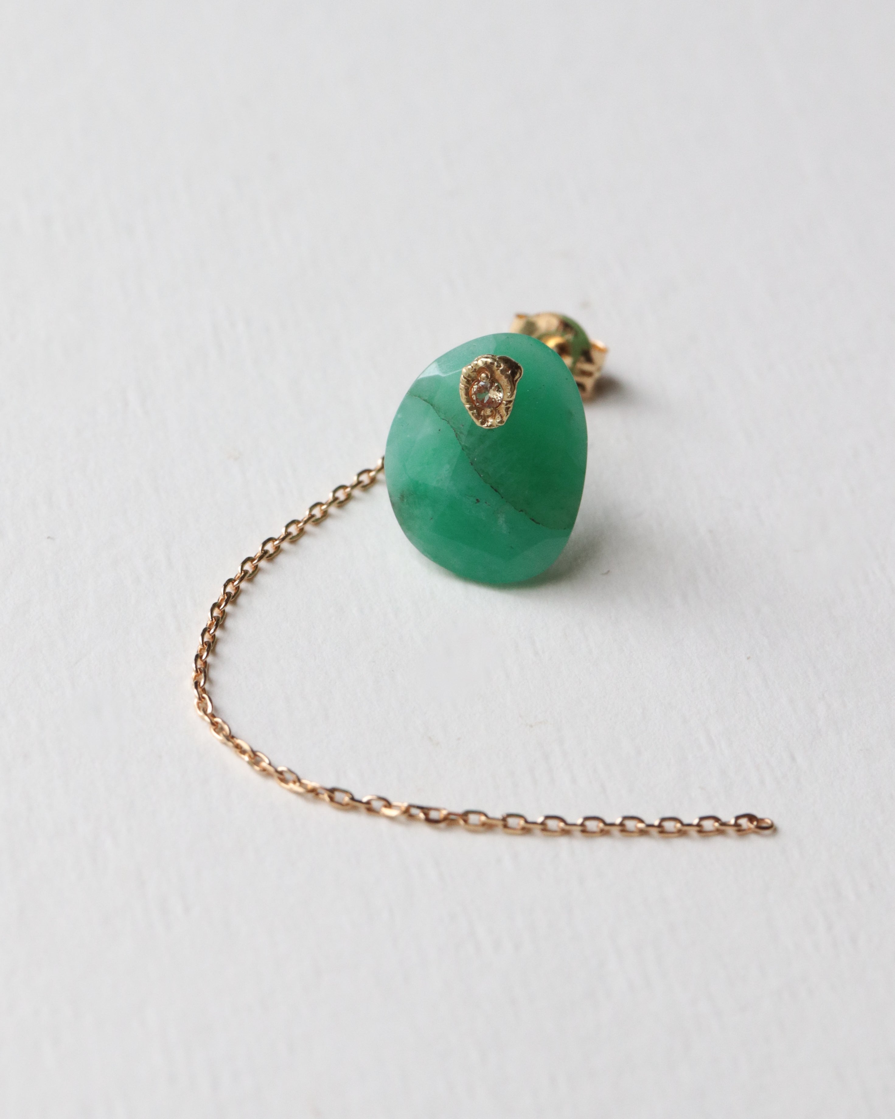 Flat Pierced Earring - Emerald -