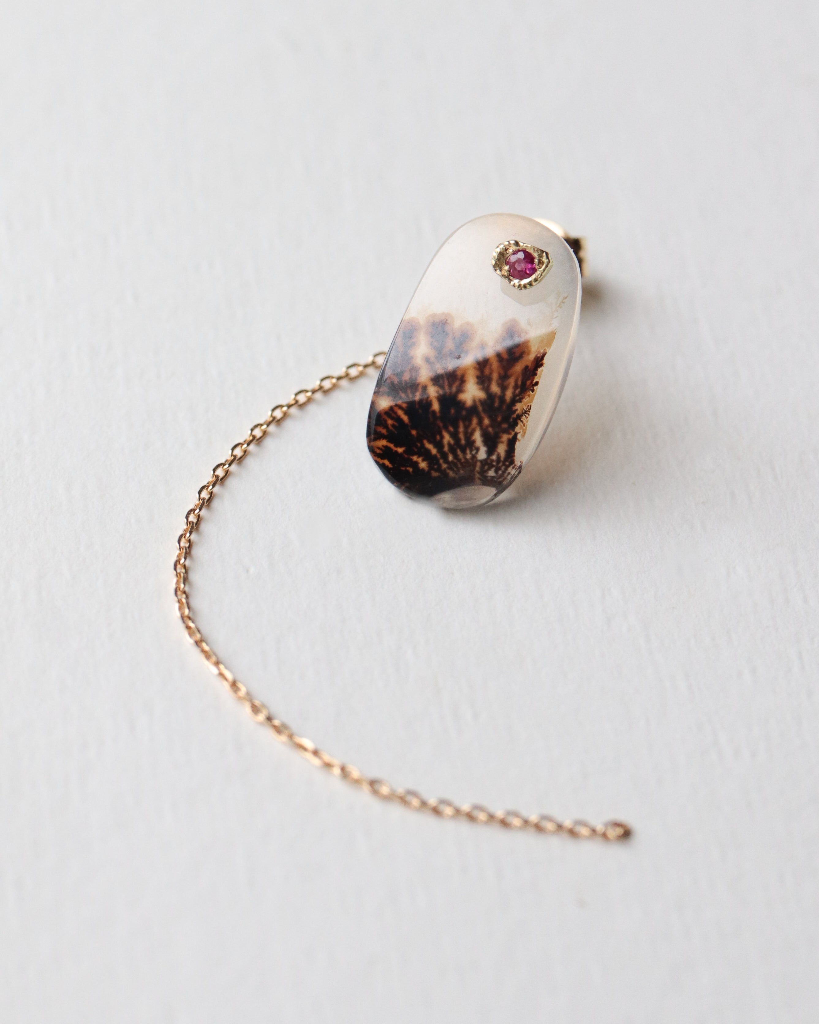 Flat Pierced Earring - Dendritic Quartz -