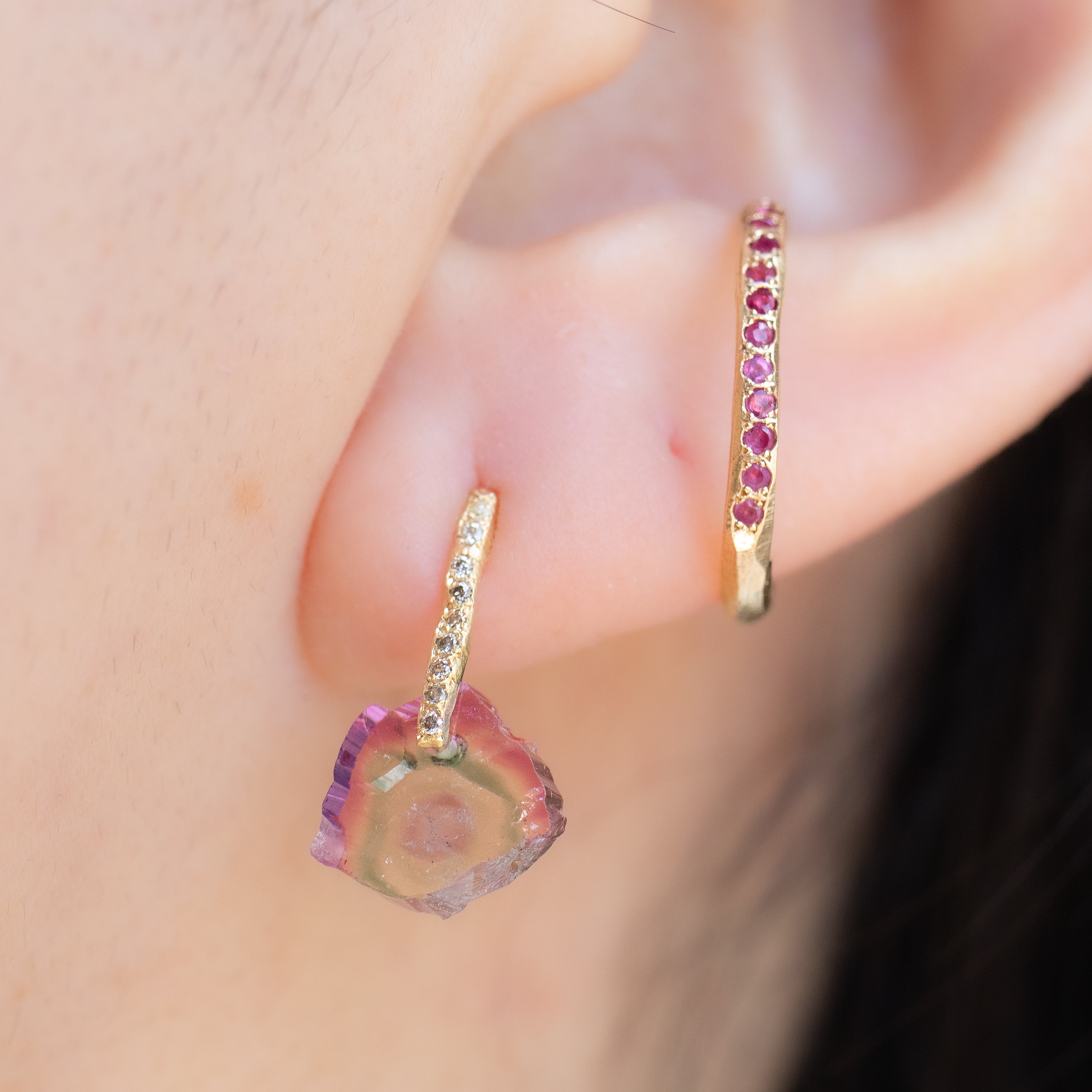 Hibiki Stone Pierced Earring - Bicolor Tourmaline -