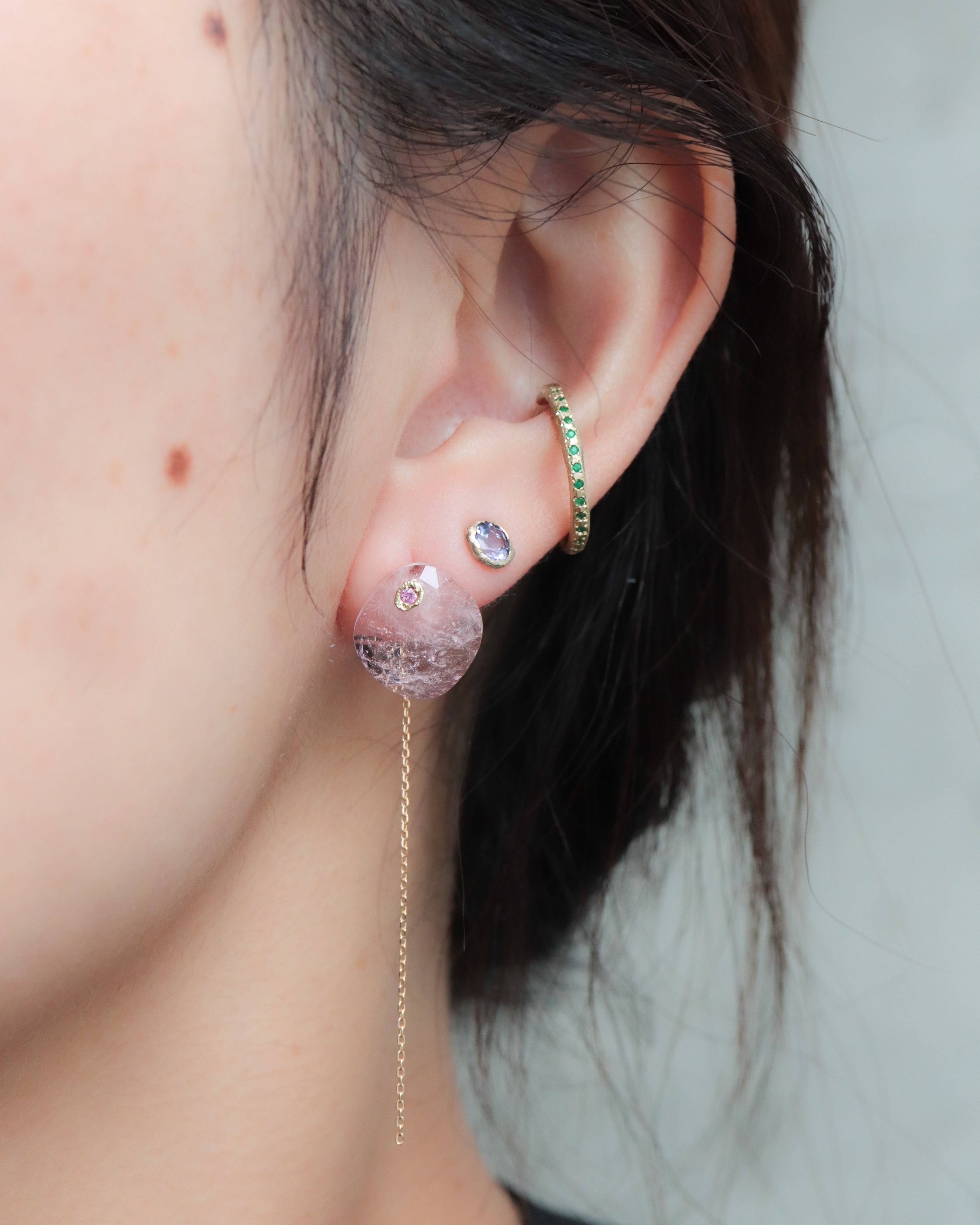 Flat Pierced Earring - Morganite -