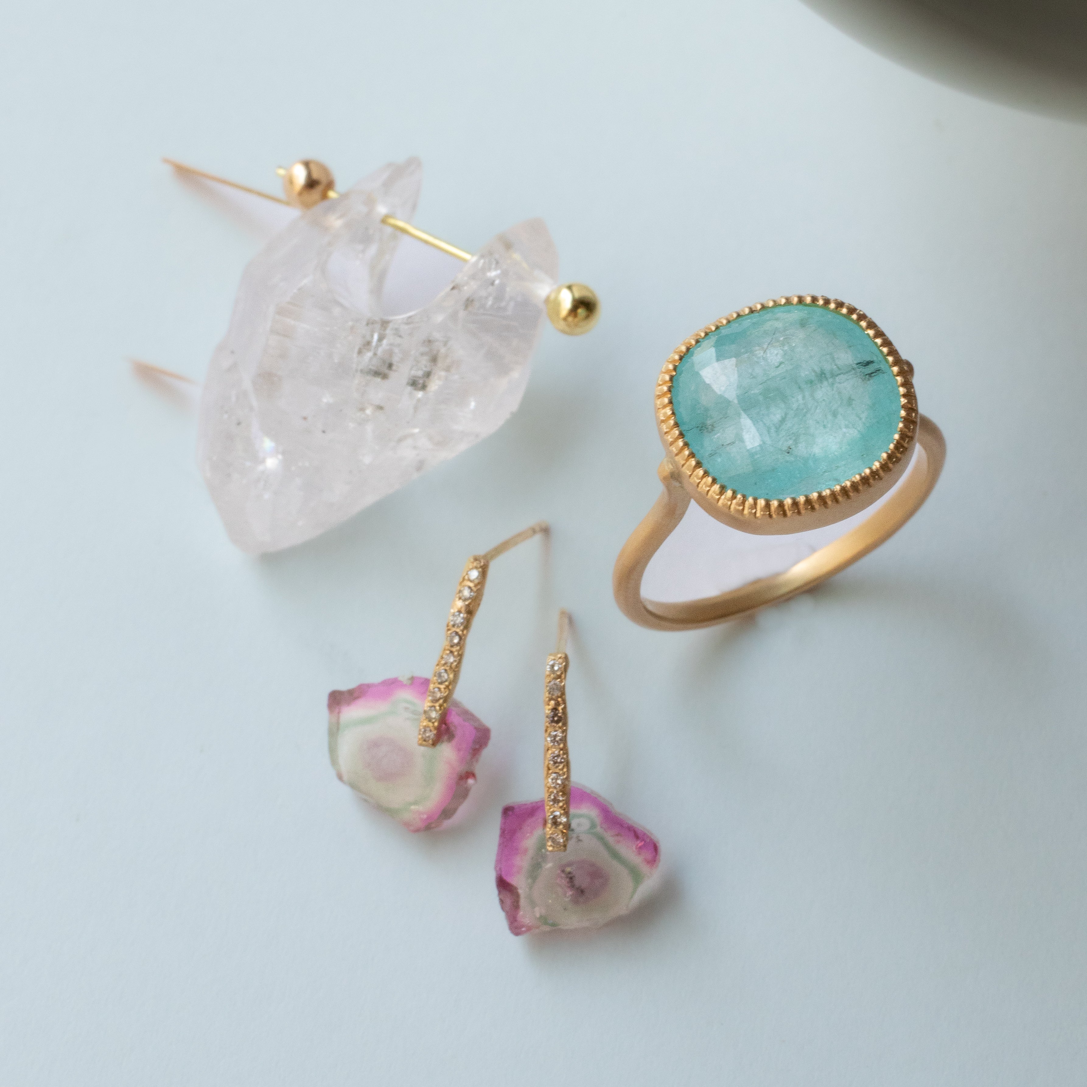 Hibiki Stone Pierced Earring - Bicolor Tourmaline -