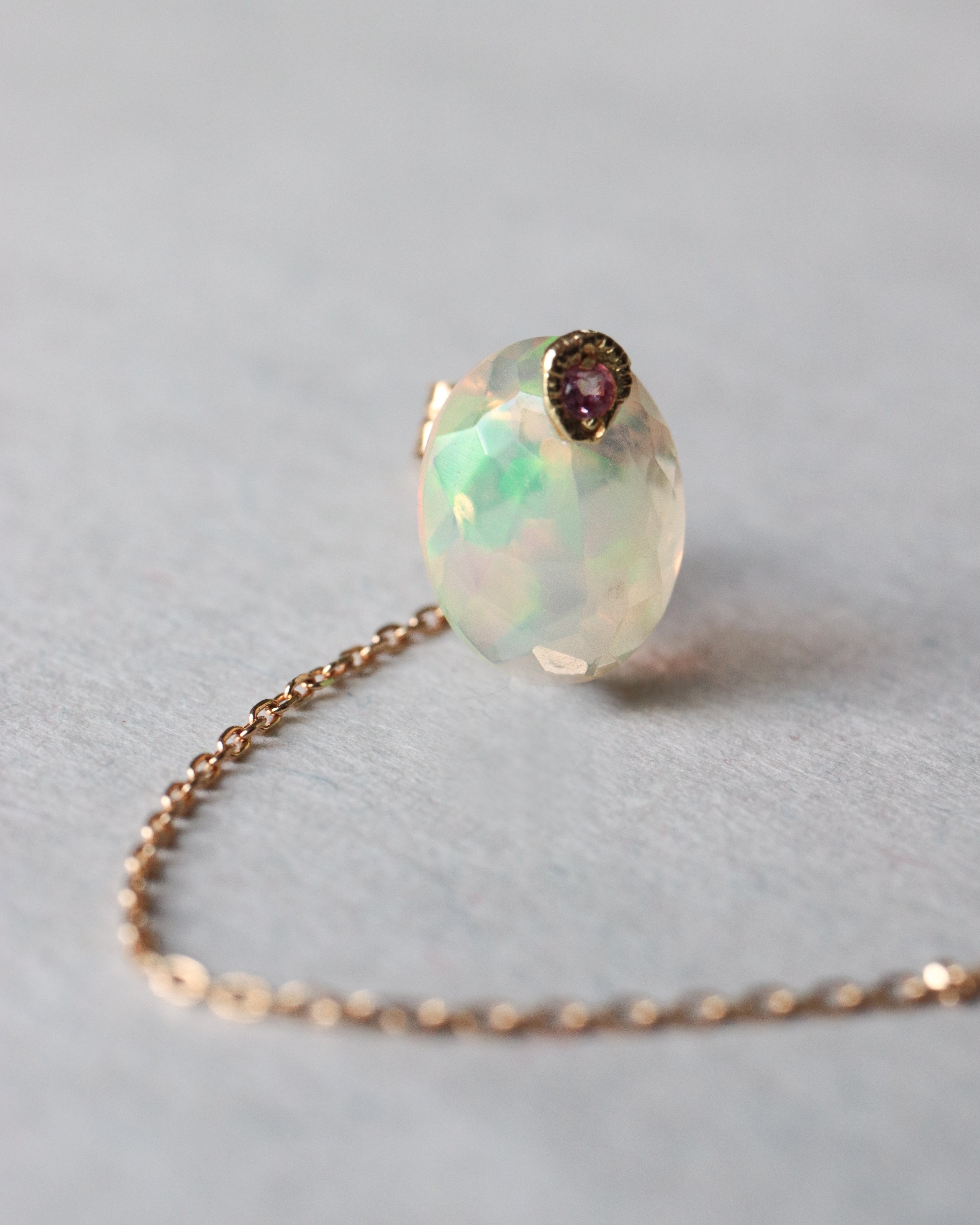 Flat Pierced Earring - Opal -