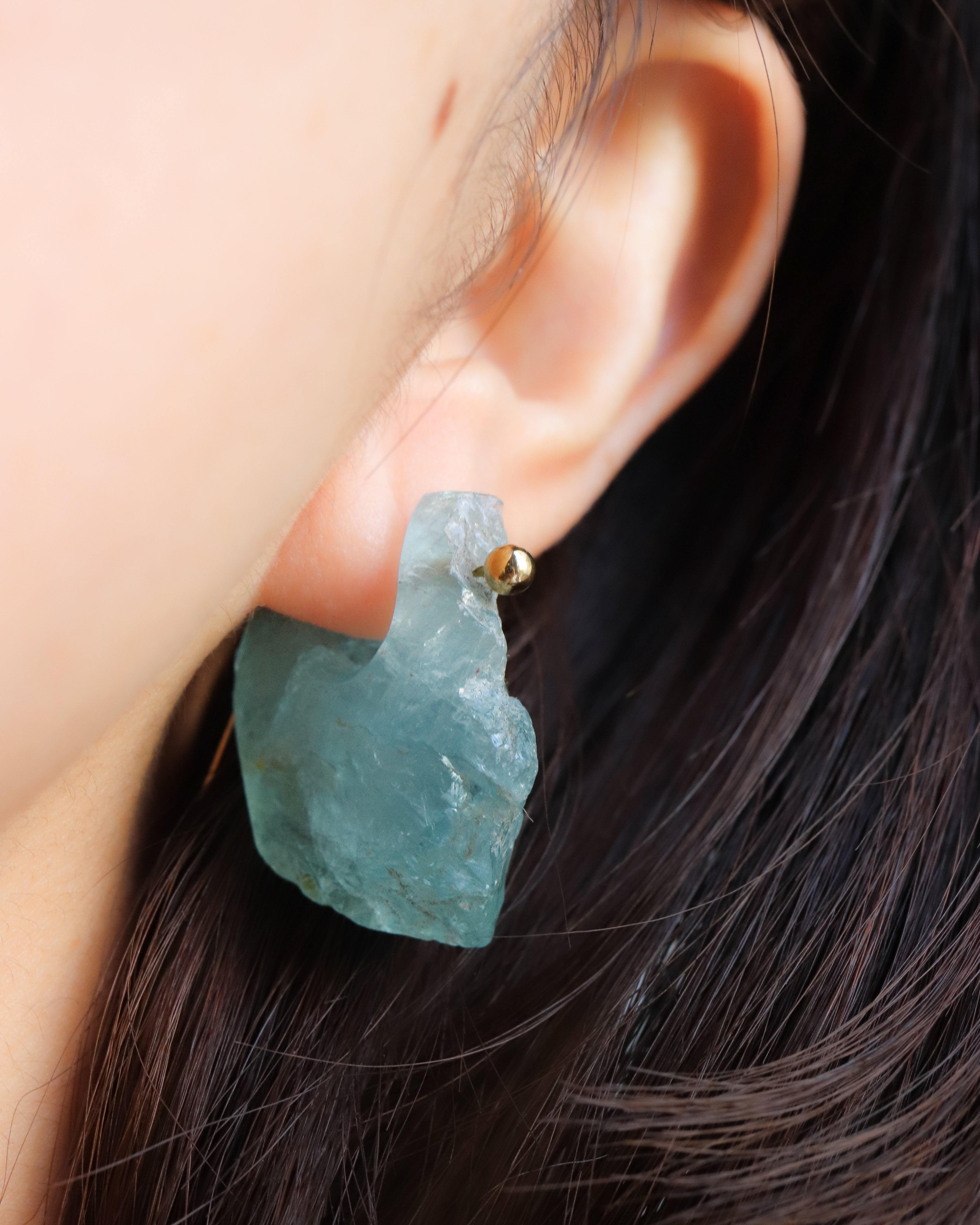 Rock Pierced Earrings - Aquamarine -