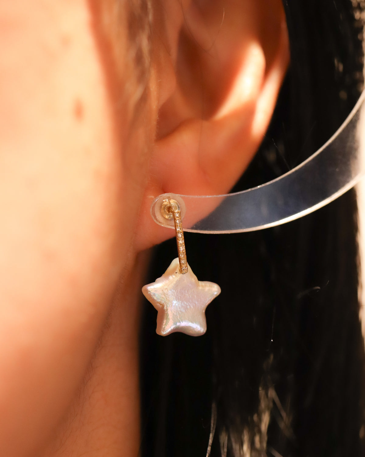 Hibiki Stone Pierced Earring - Pearl / Diamond -