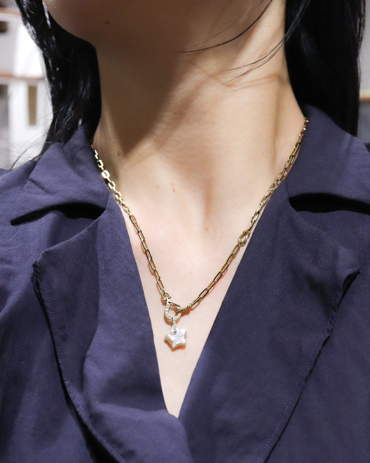 Hibiki Stone Necklace - Pearl / Diamond -