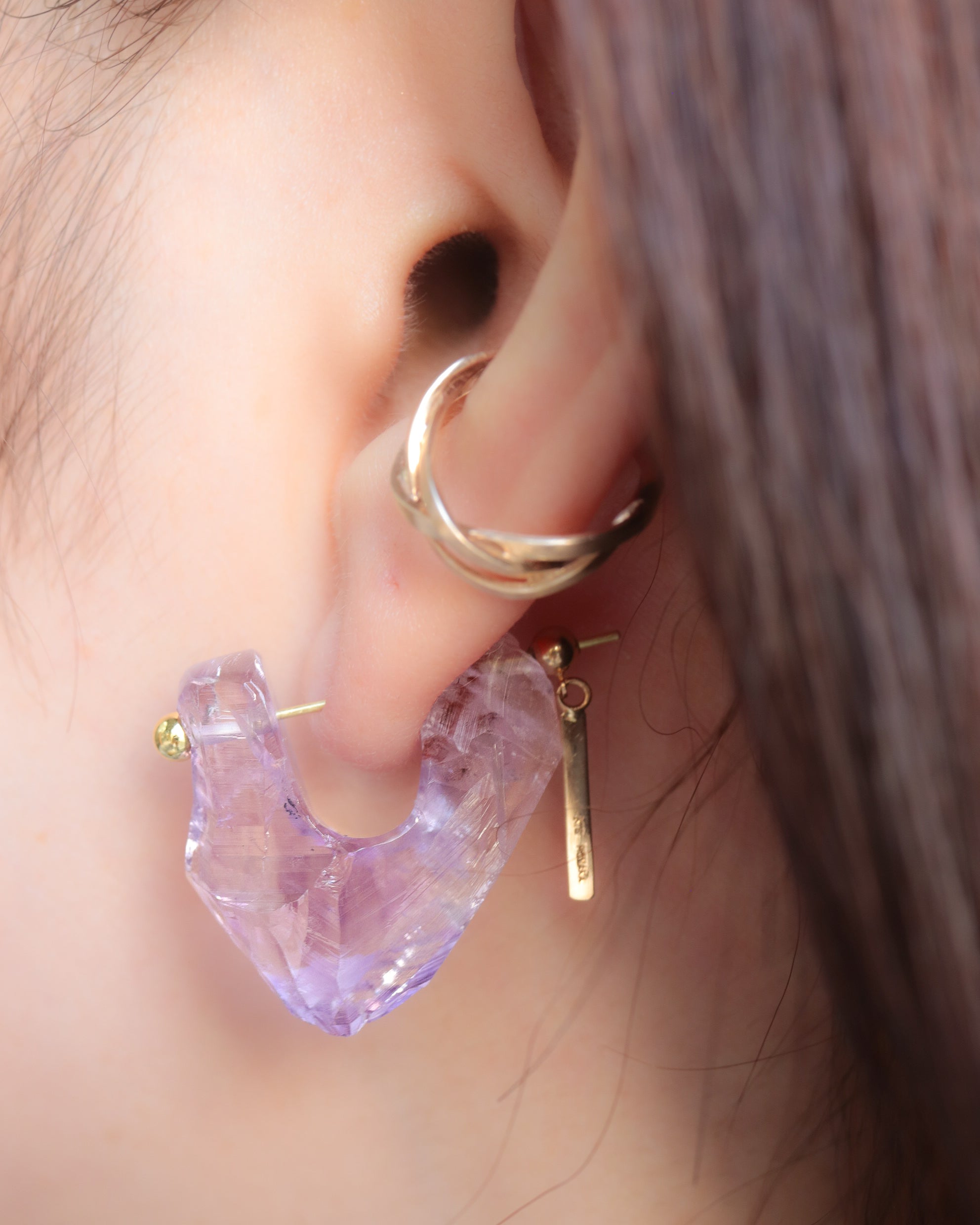 Rock Pierced Earring - Amethyst -