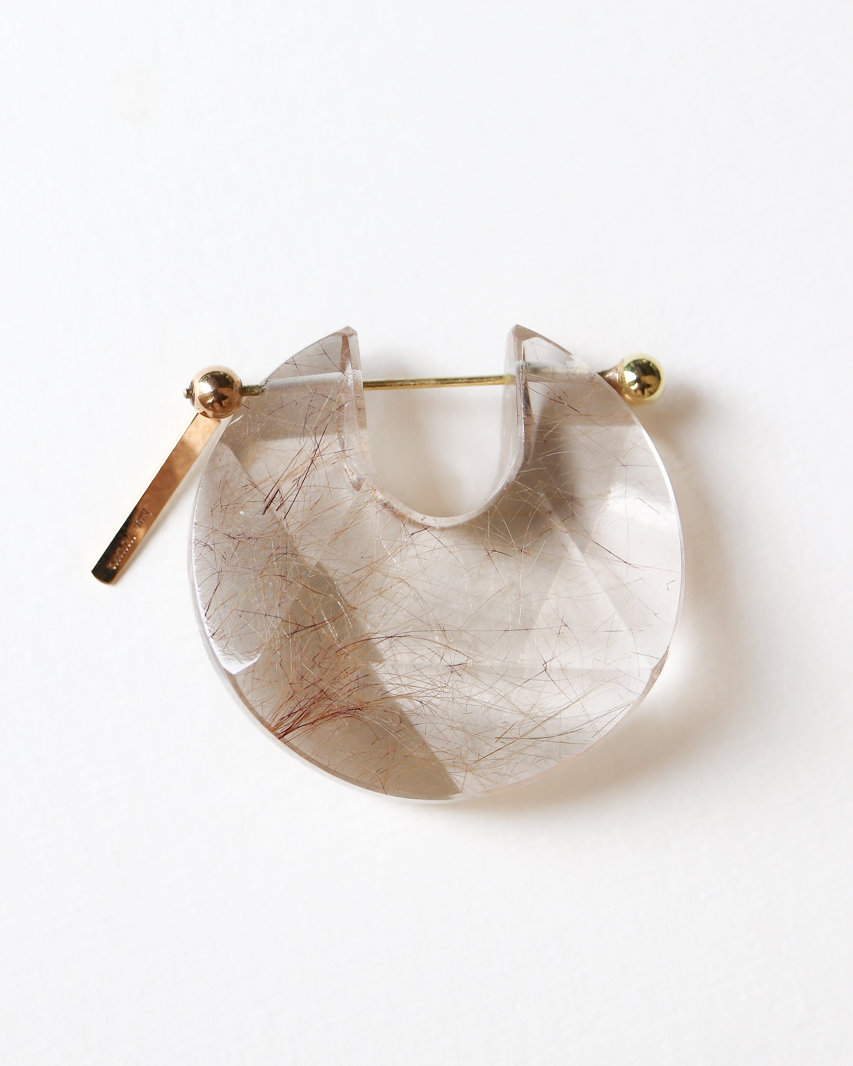 Rock Pierced Earring - Golden Rutilated Quartz -