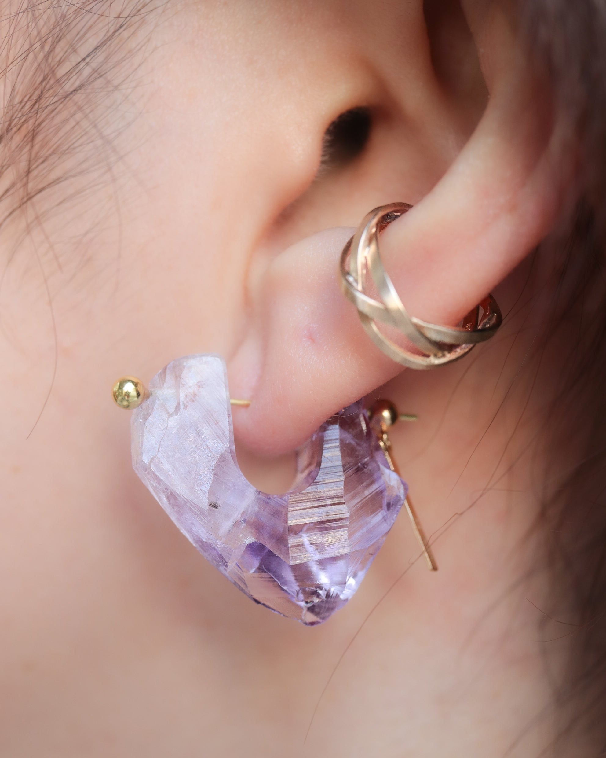 Rock Pierced Earring - Amethyst -