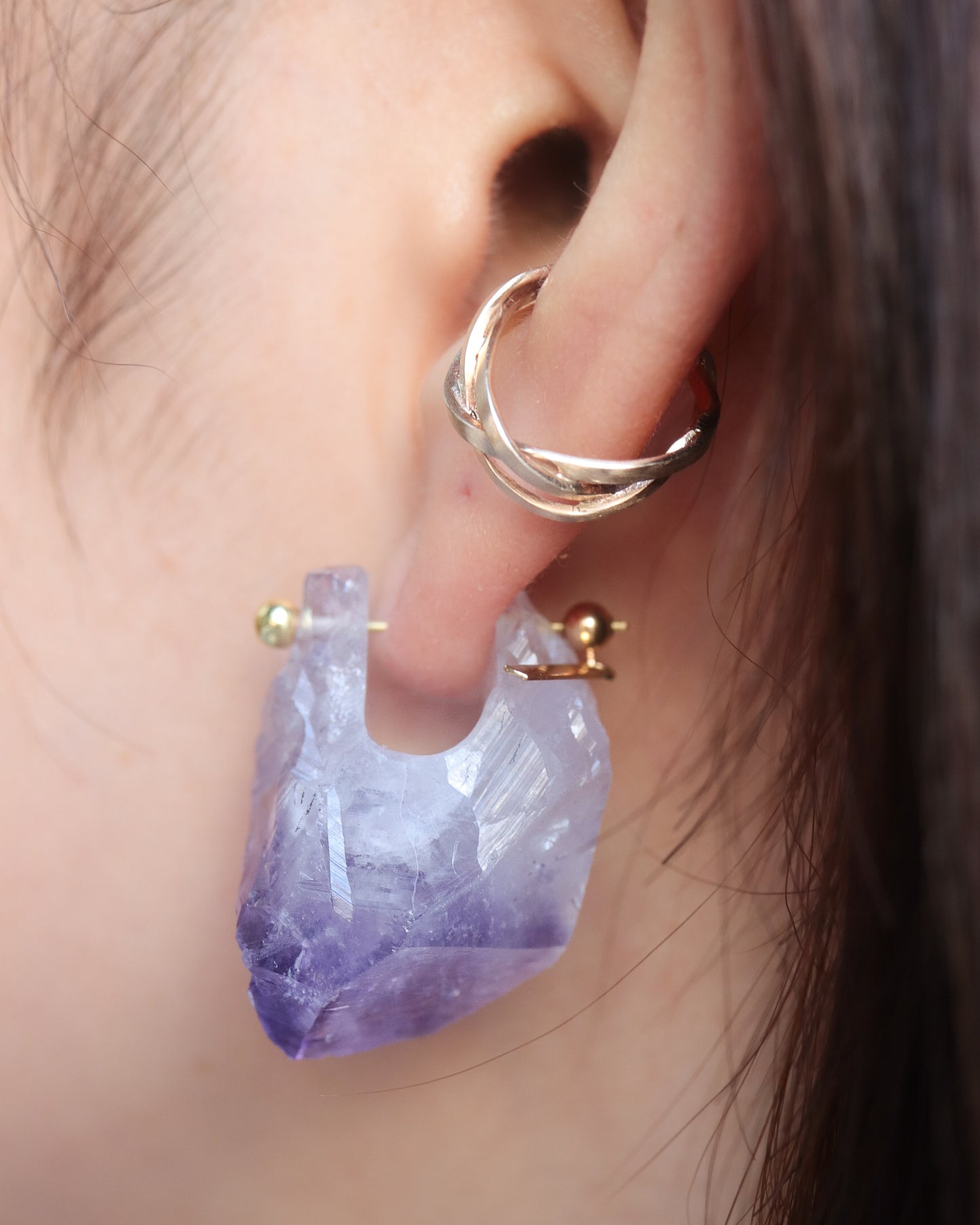 Rock Pierced Earring - Amethyst -