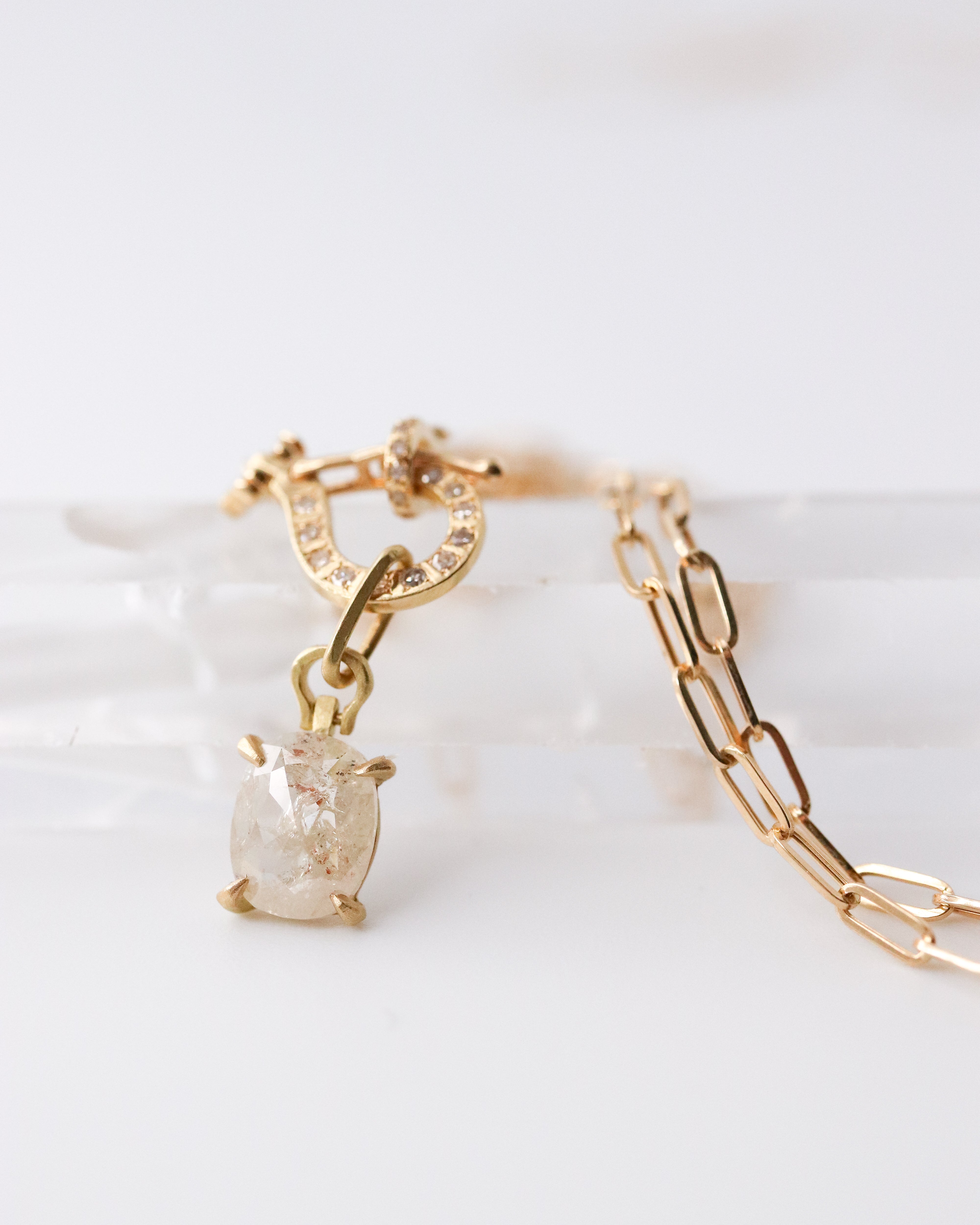 Horse Shoe Prong Necklace - Natural Diamond -