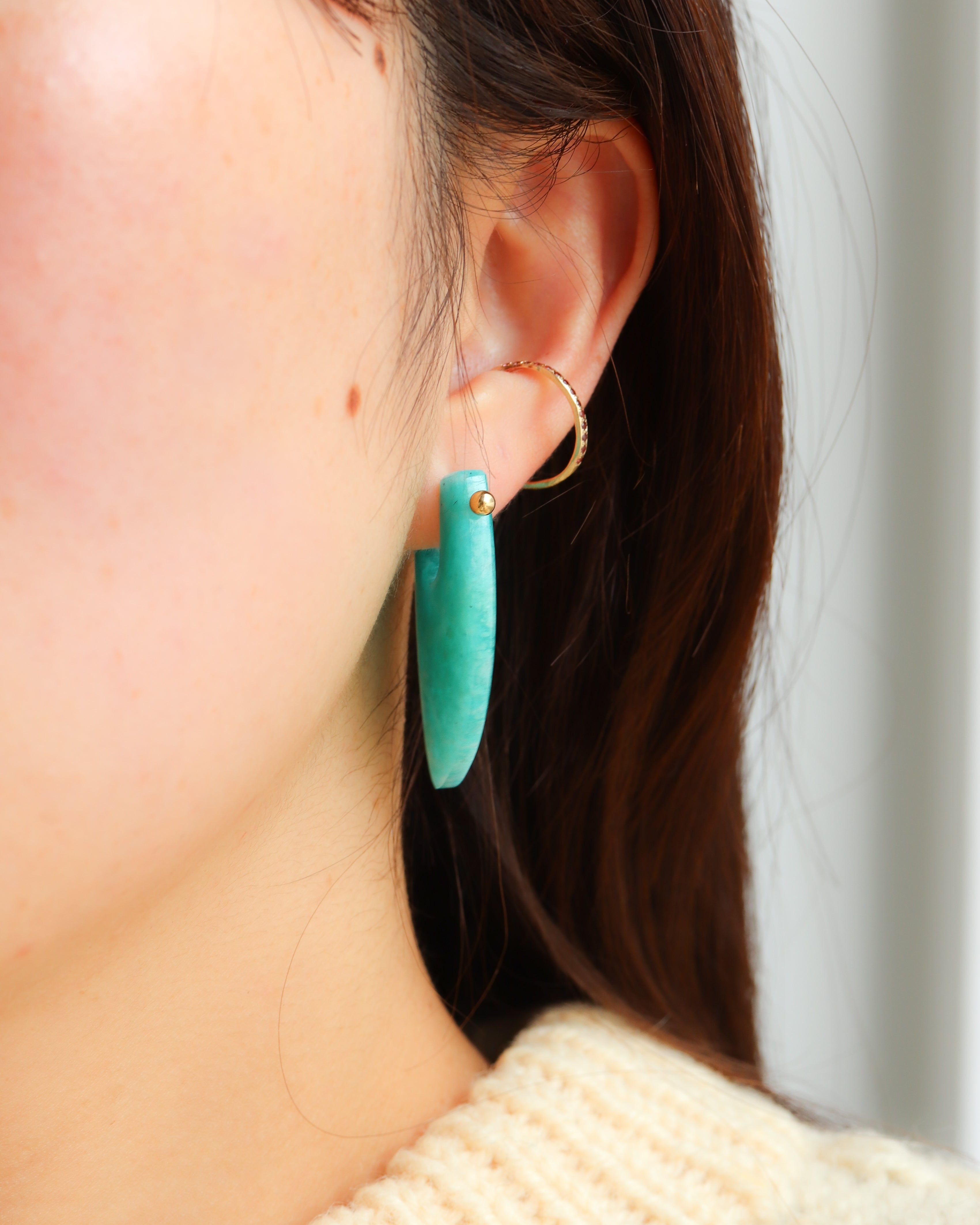 Rock Pierced Earrings - Amazonite -