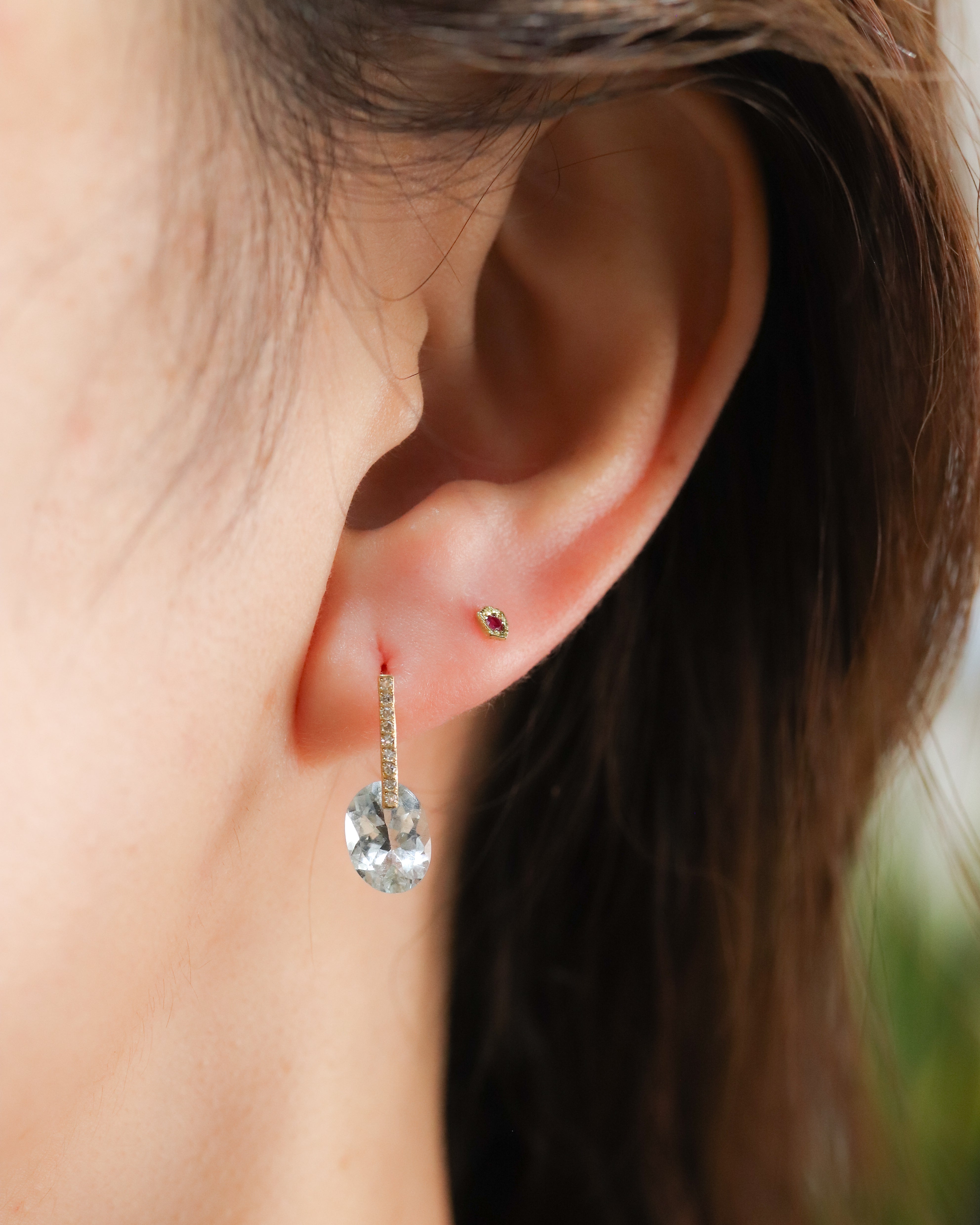 Hibiki Stone Pierced Earring - Aquamarine / Diamond -