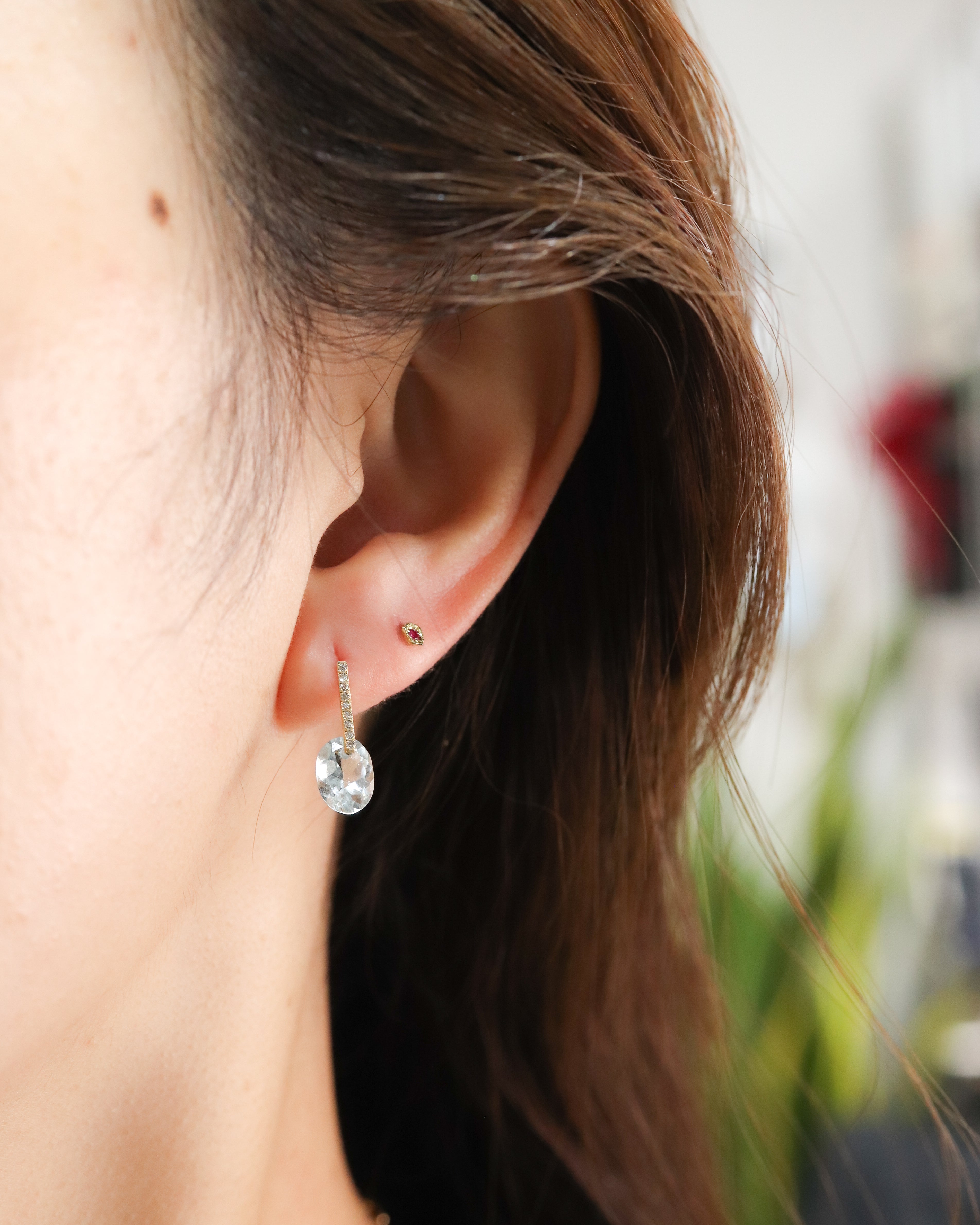 Hibiki Stone Pierced Earring - Aquamarine / Diamond -