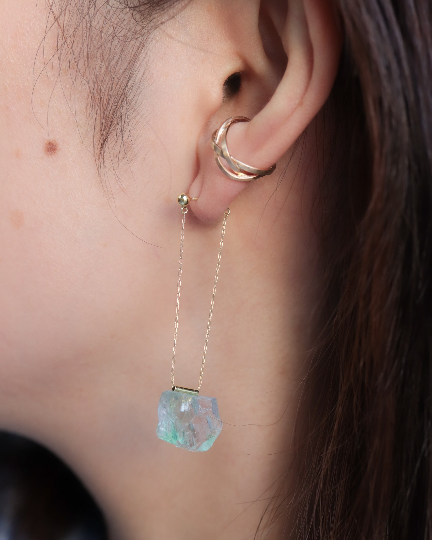 Pipe Pierced Earring - Fluorite -