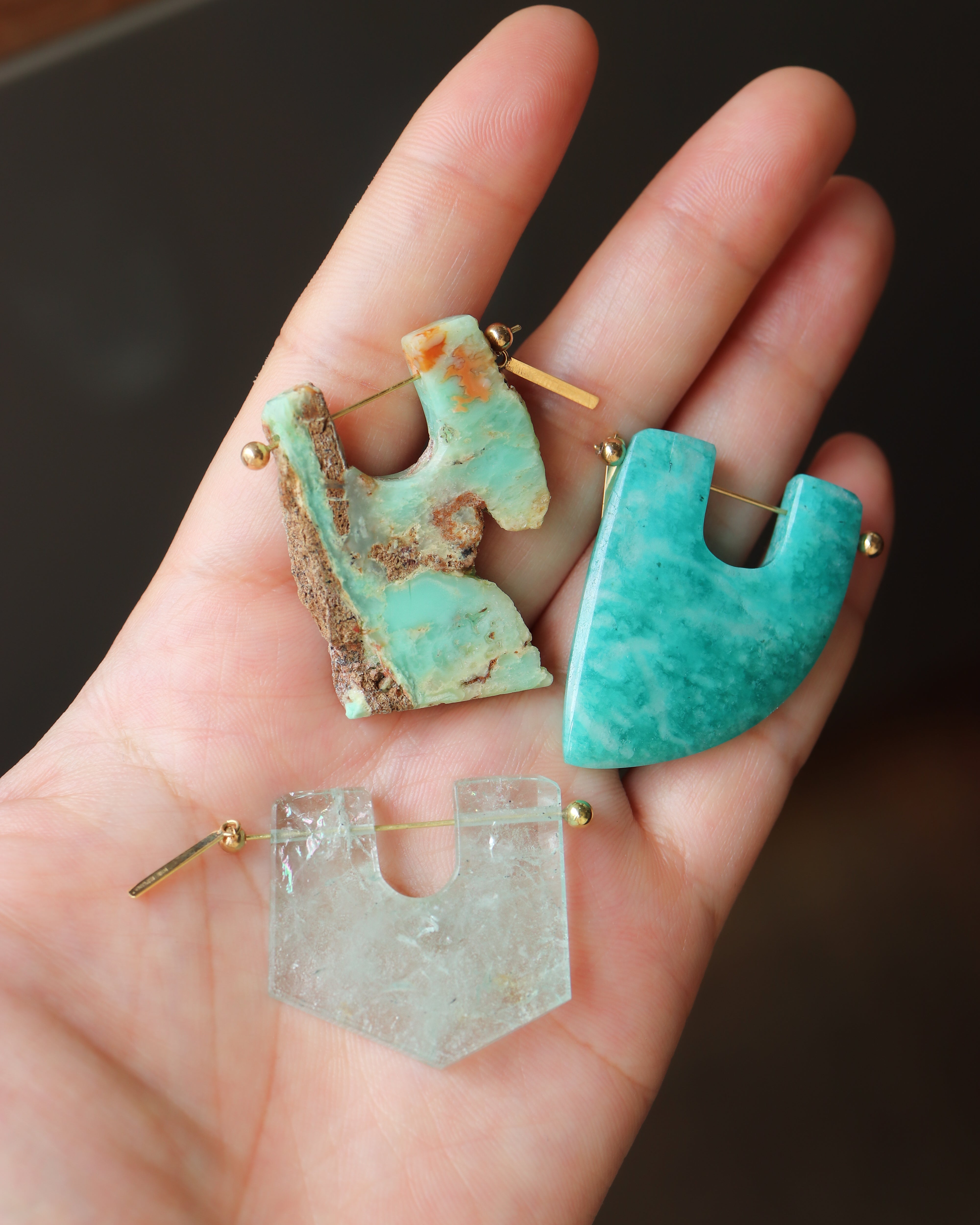 Rock Pierced Earring - Chrysophrase -