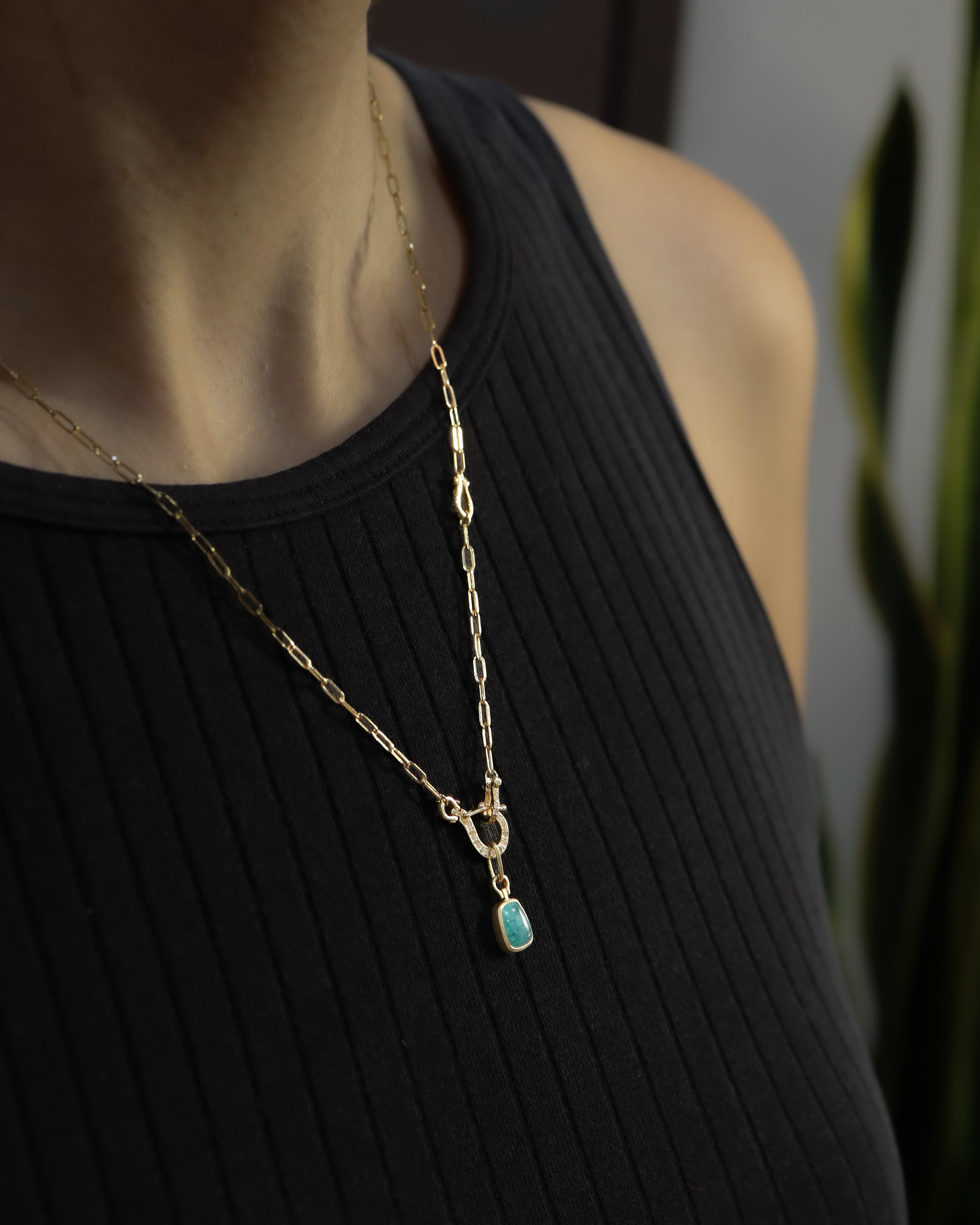 Horse Shoe Collet Necklace - Paraiba Tourmaline -