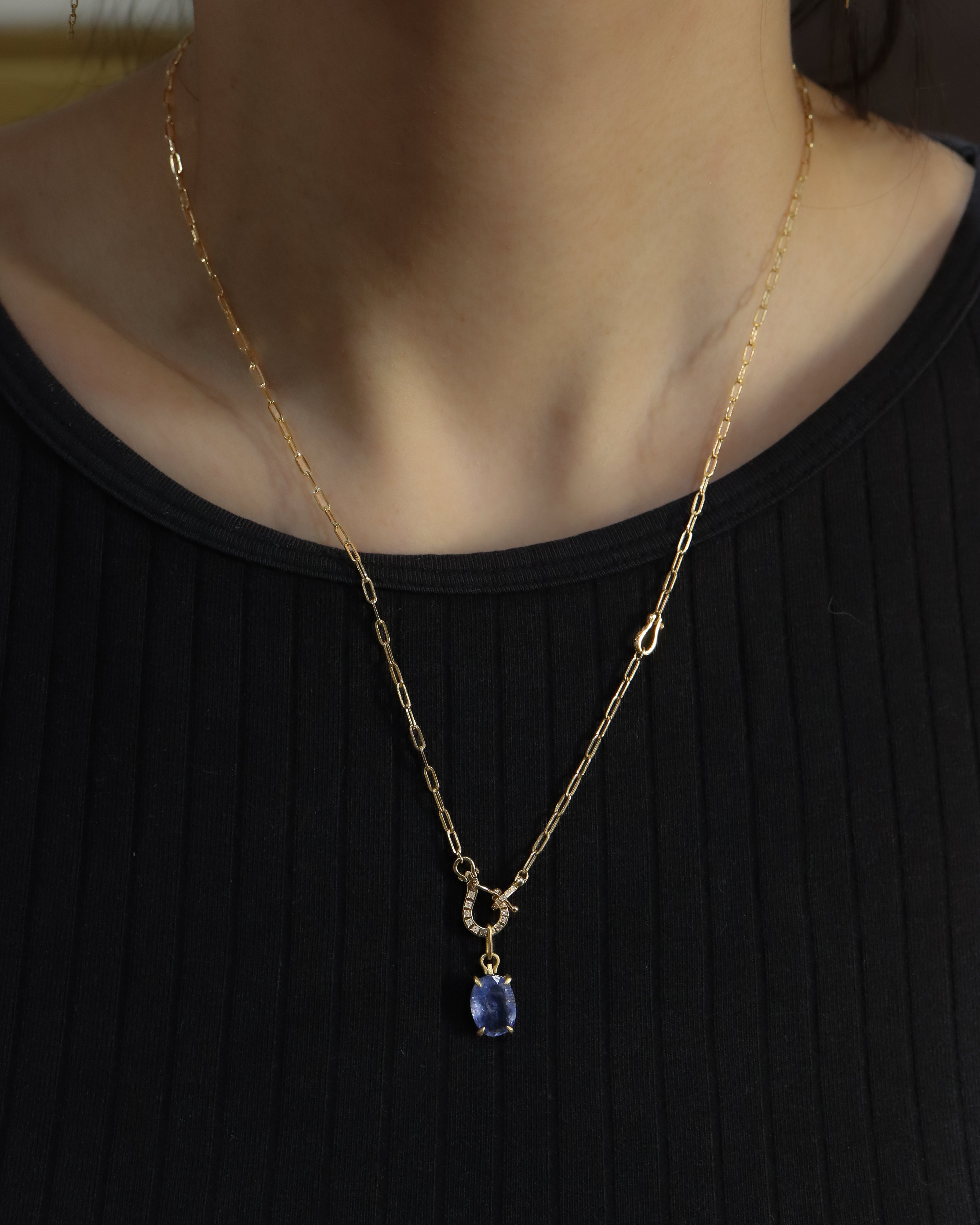 Horse Shoe Prong Necklace - Sapphire -