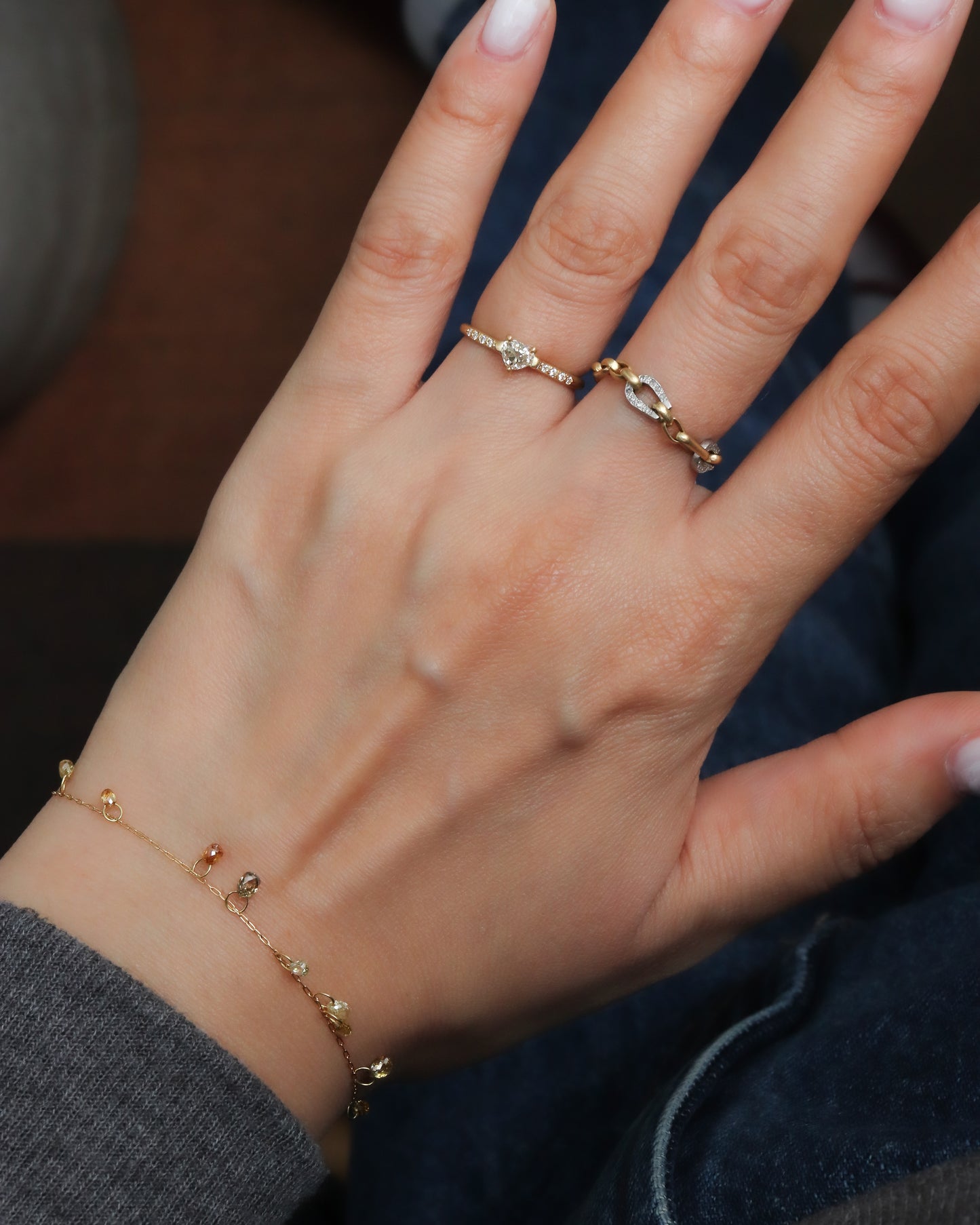 Briolette-Cut Diamond Station Bracelet