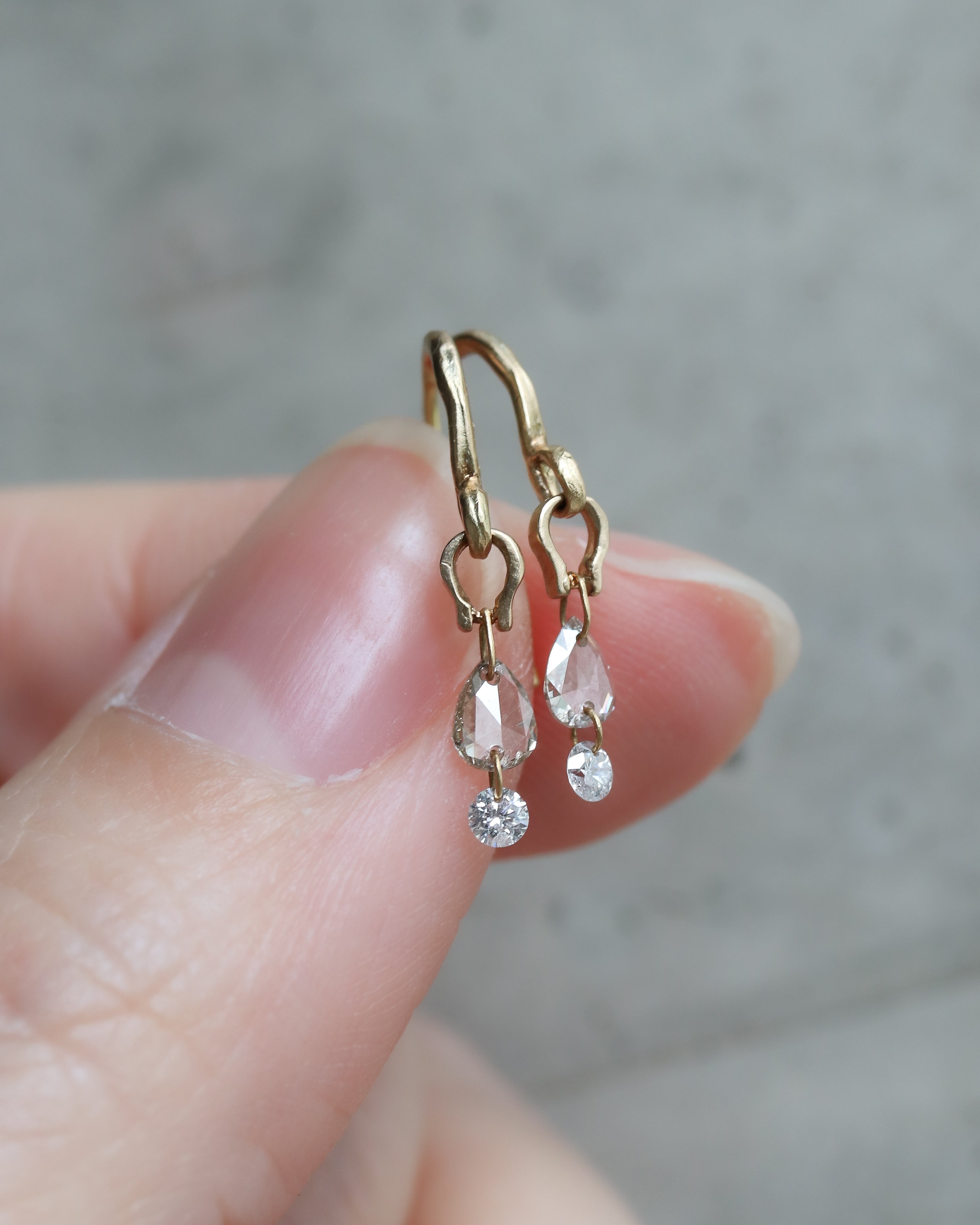 Horse Shoe Hole Double Pierced Earring - Diamond -
