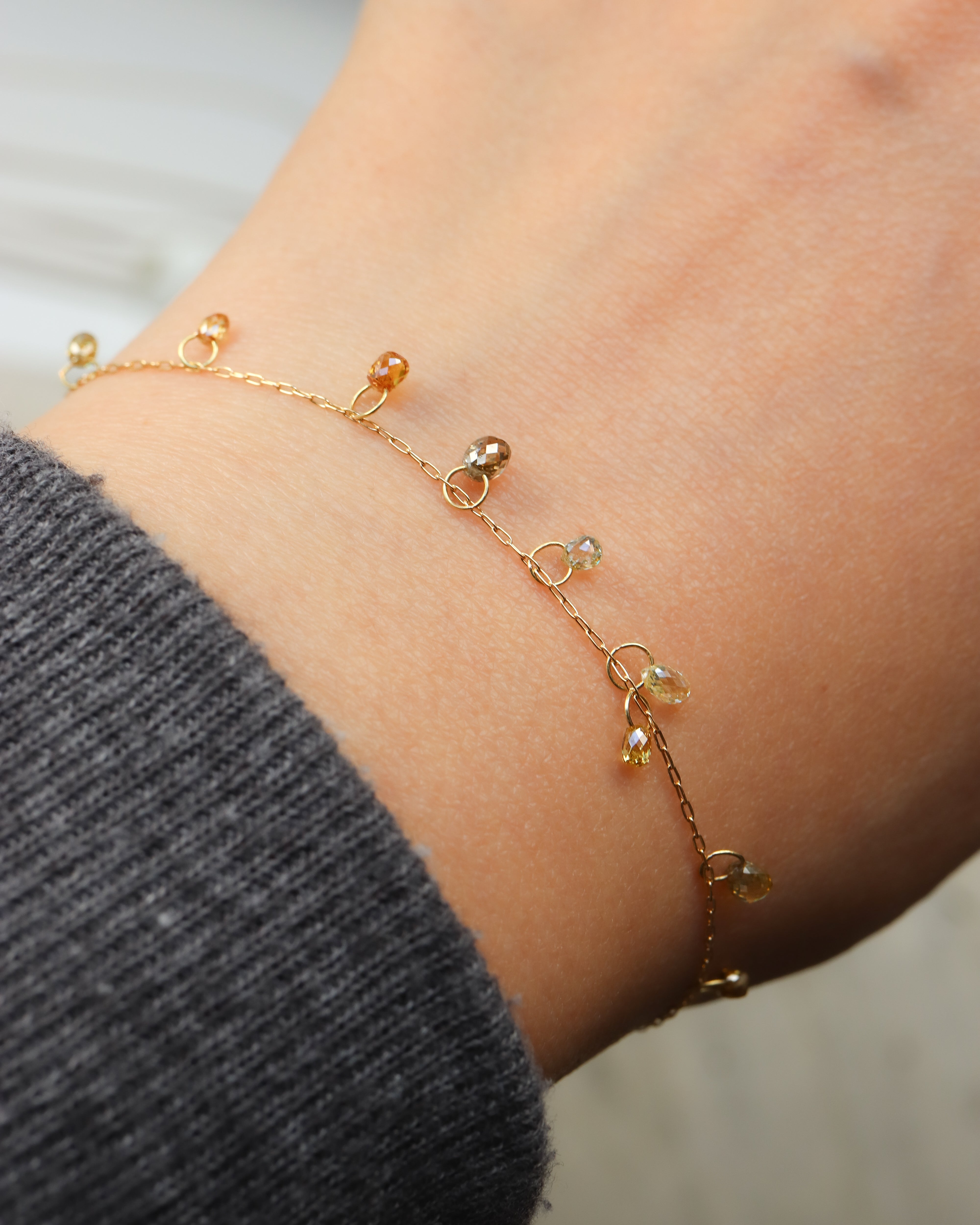 Briolette-Cut Diamond Station Bracelet