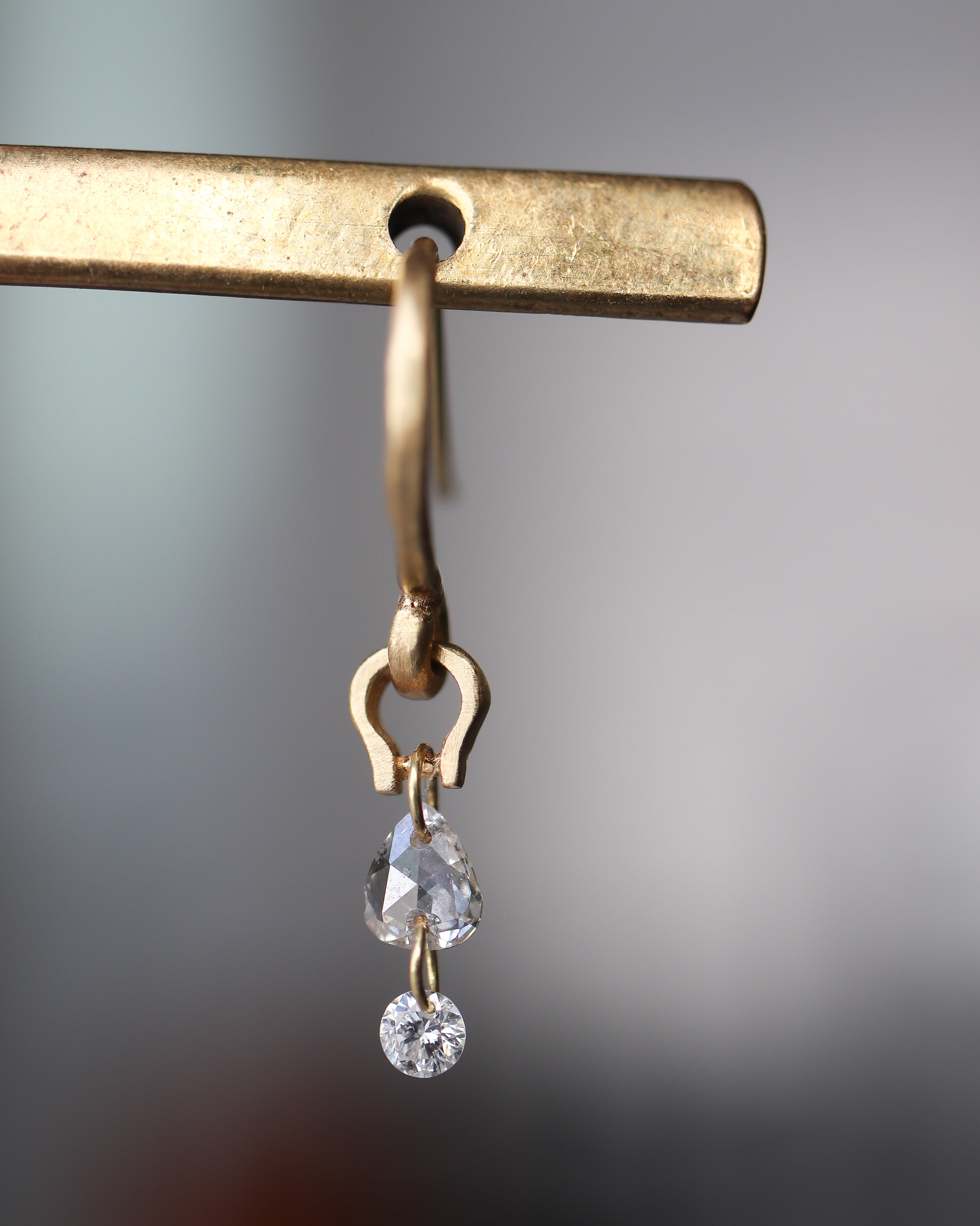 Horse Shoe Hole Double Pierced Earring - Diamond -