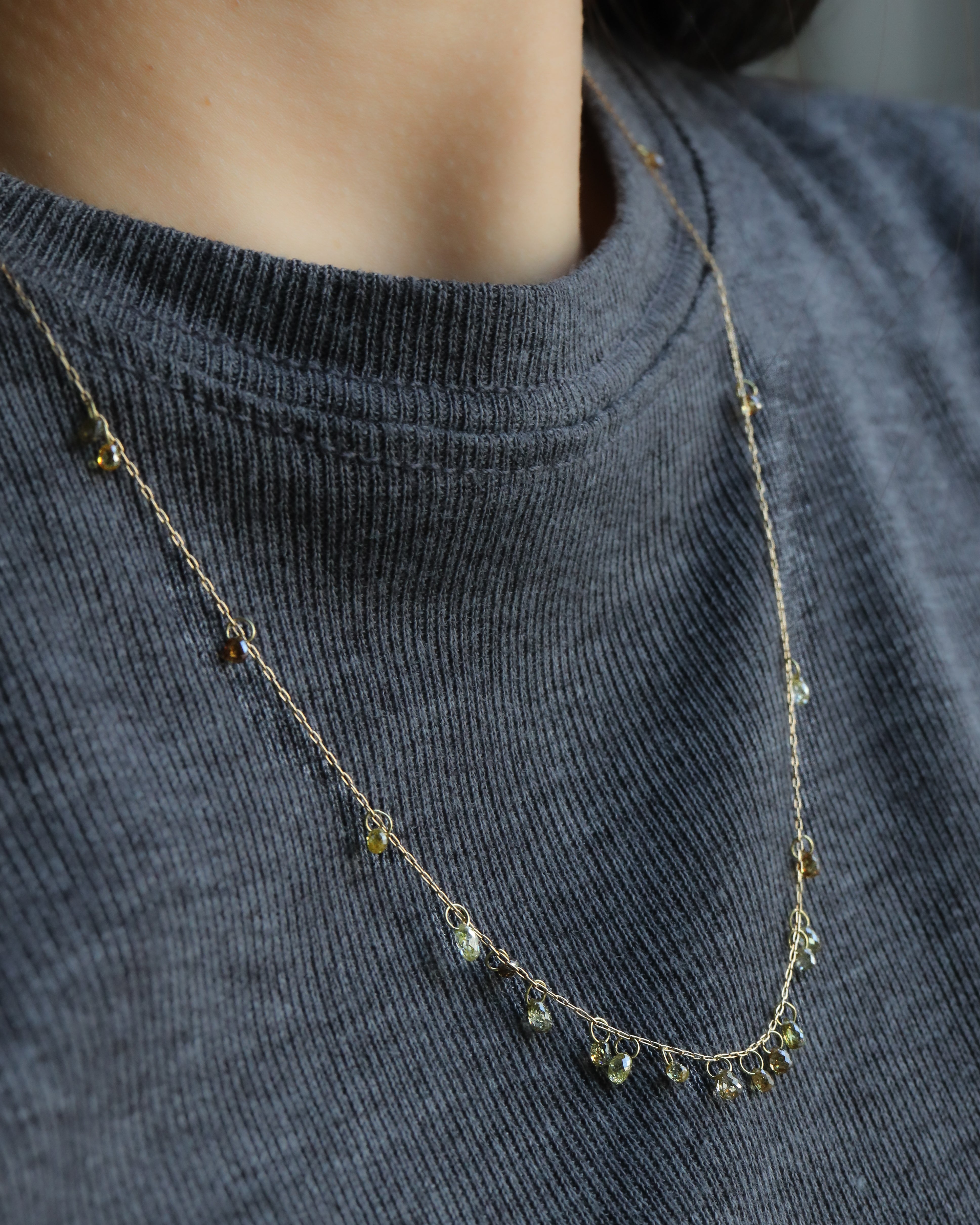 Briolette-Cut Diamond Station Necklace