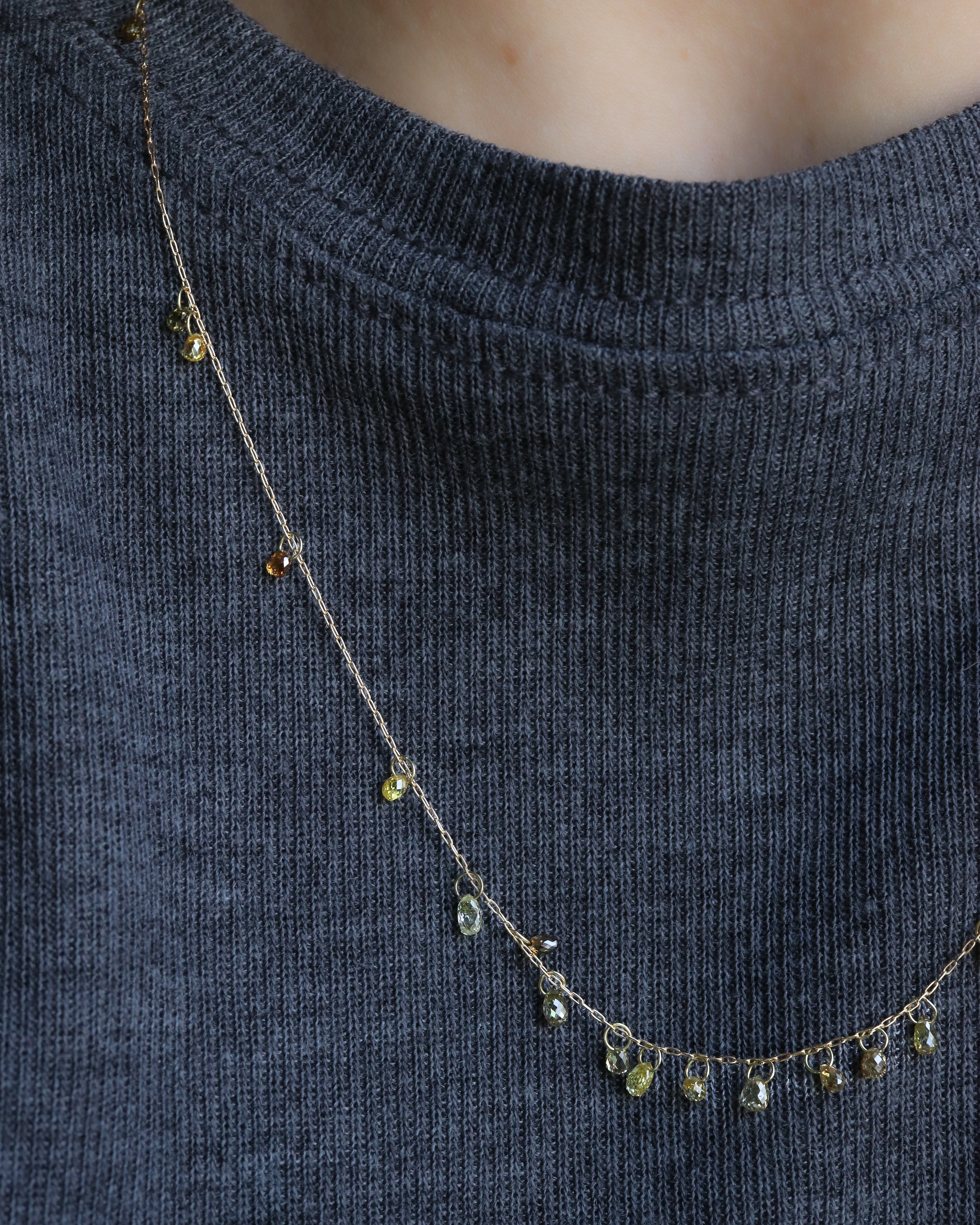 Briolette-Cut Diamond Station Necklace