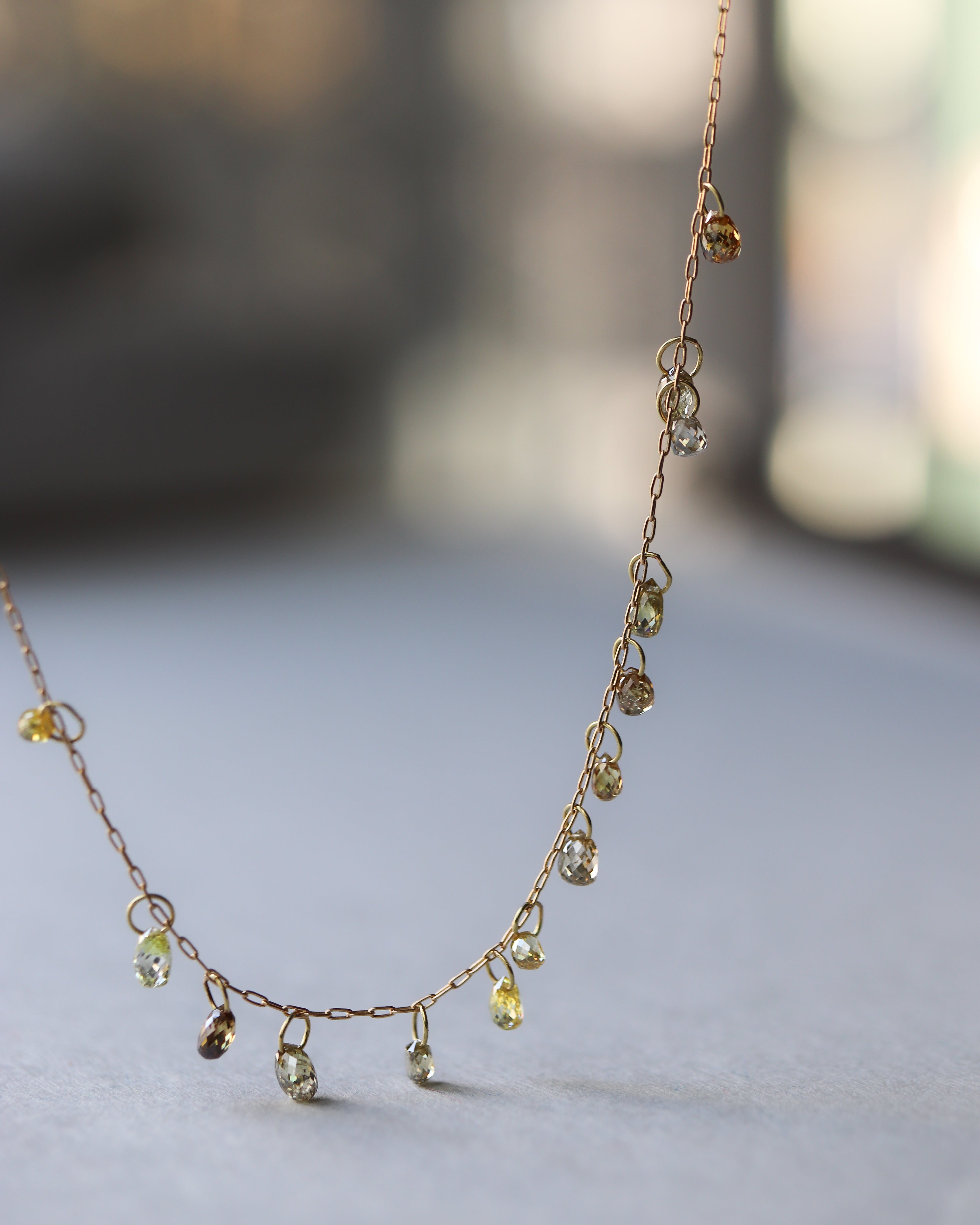 Briolette-Cut Diamond Station Necklace