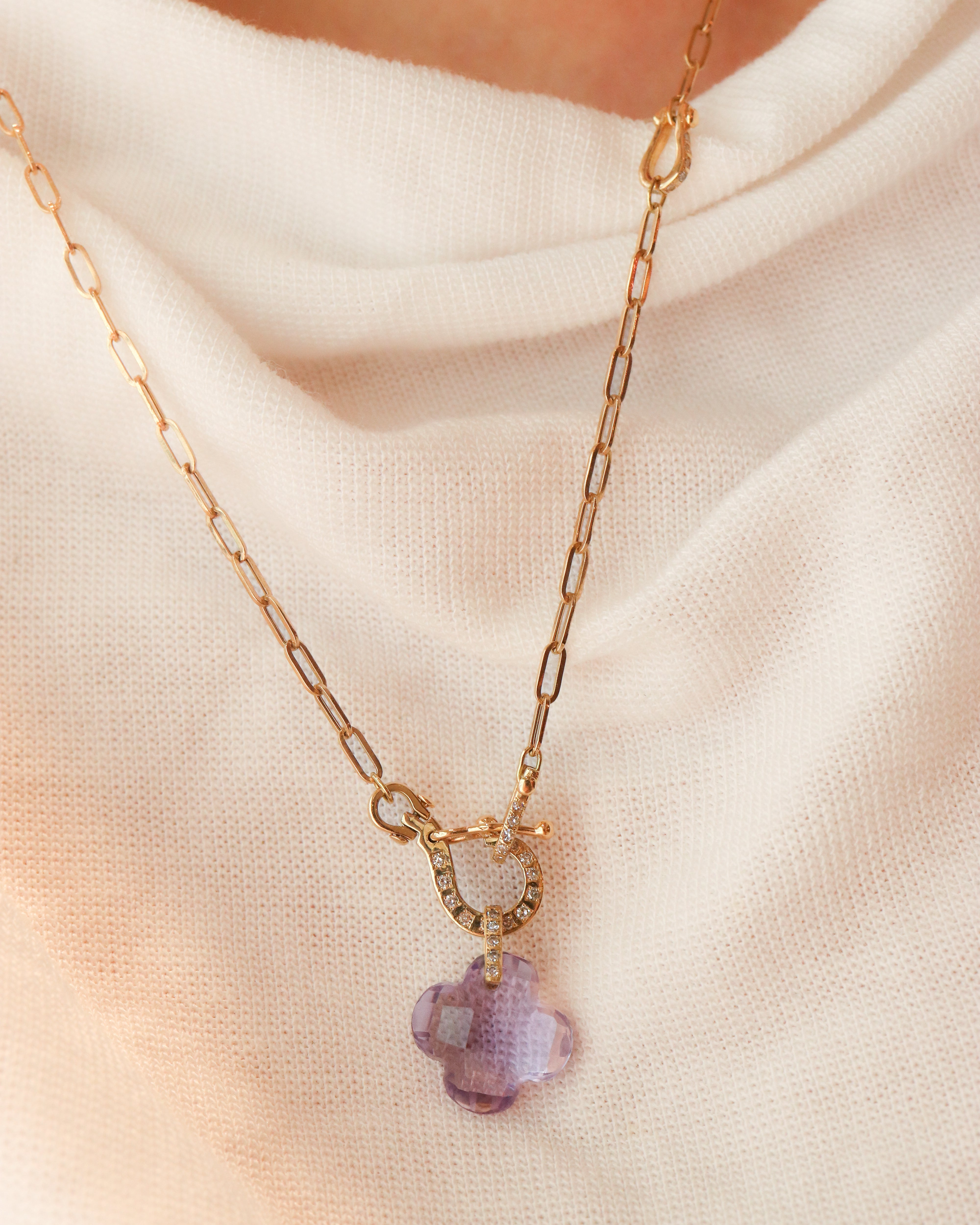 Hibiki Stone Necklace - Amethyst / Diamond -