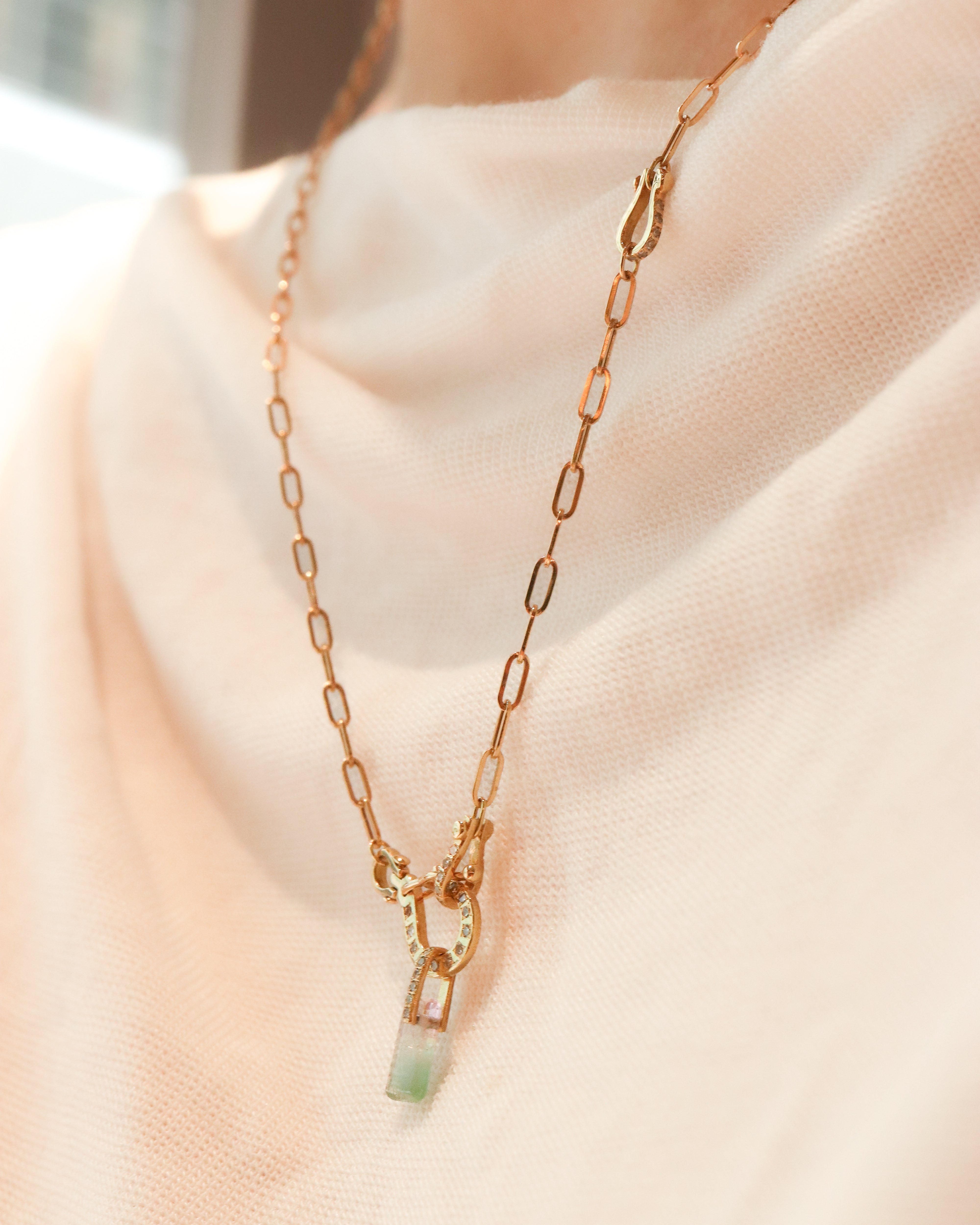 Hibiki Stone Necklace - Bicolor Tourmaline / Diamond -