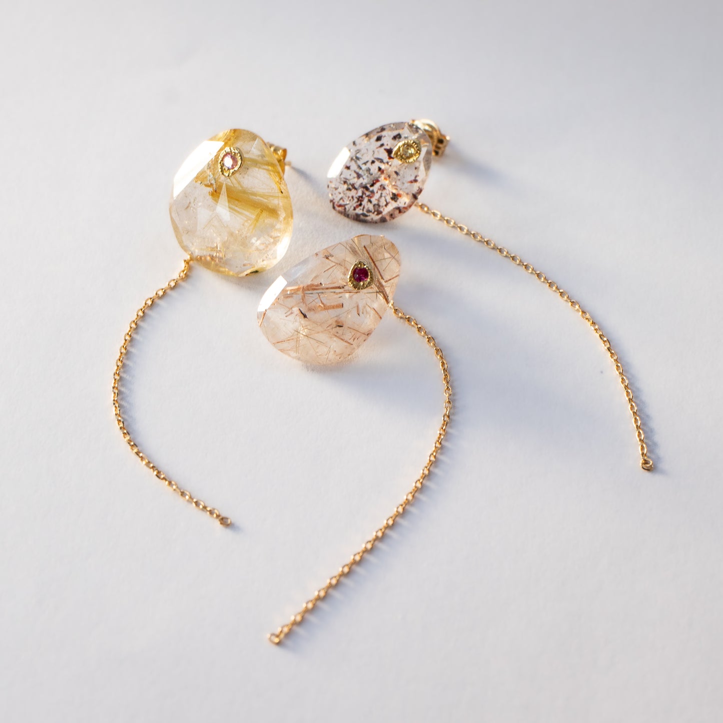 Flat Pierced Earring - Brown Rutilated Quartz -