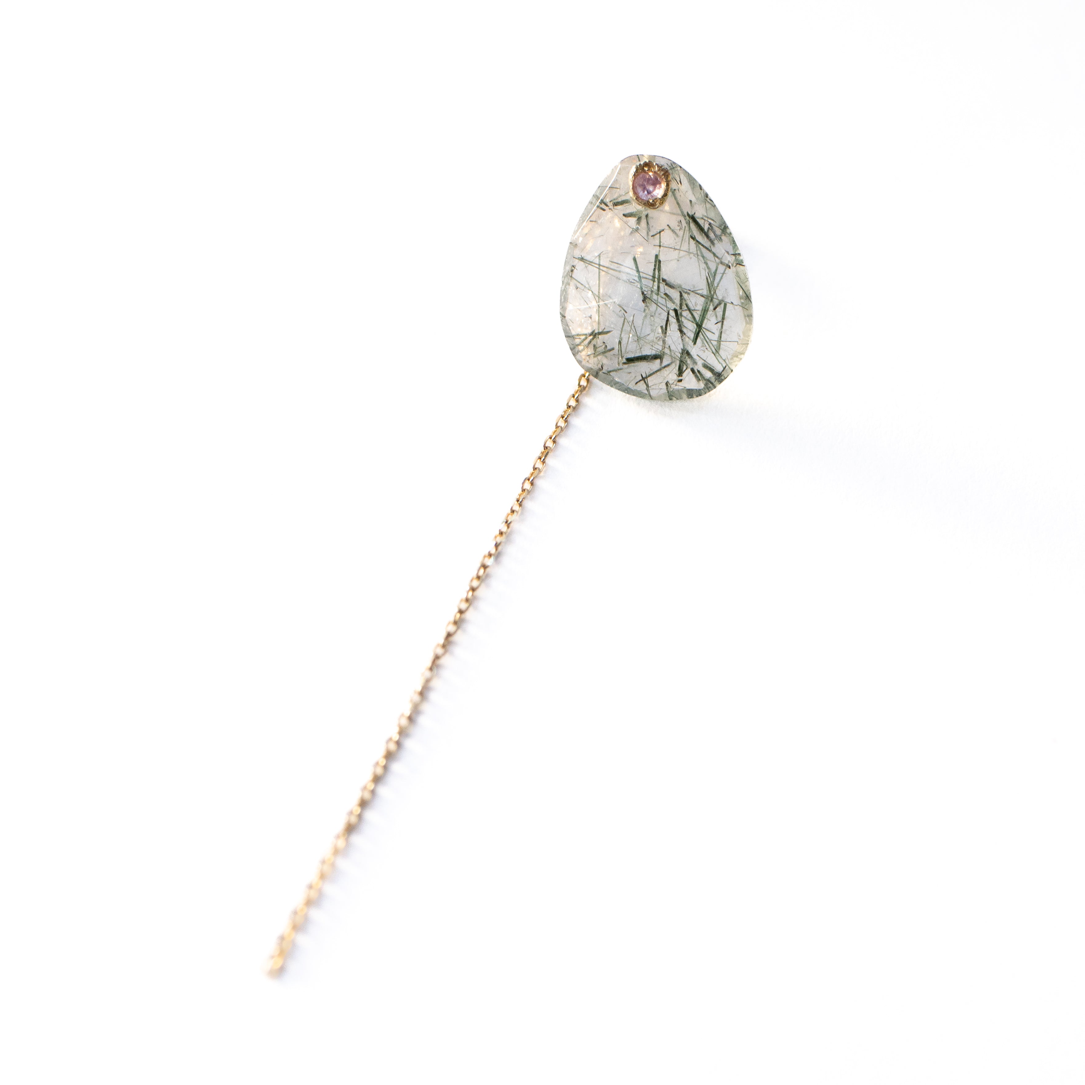 Flat Pierced Earring - Green Rutilelated Quartz -