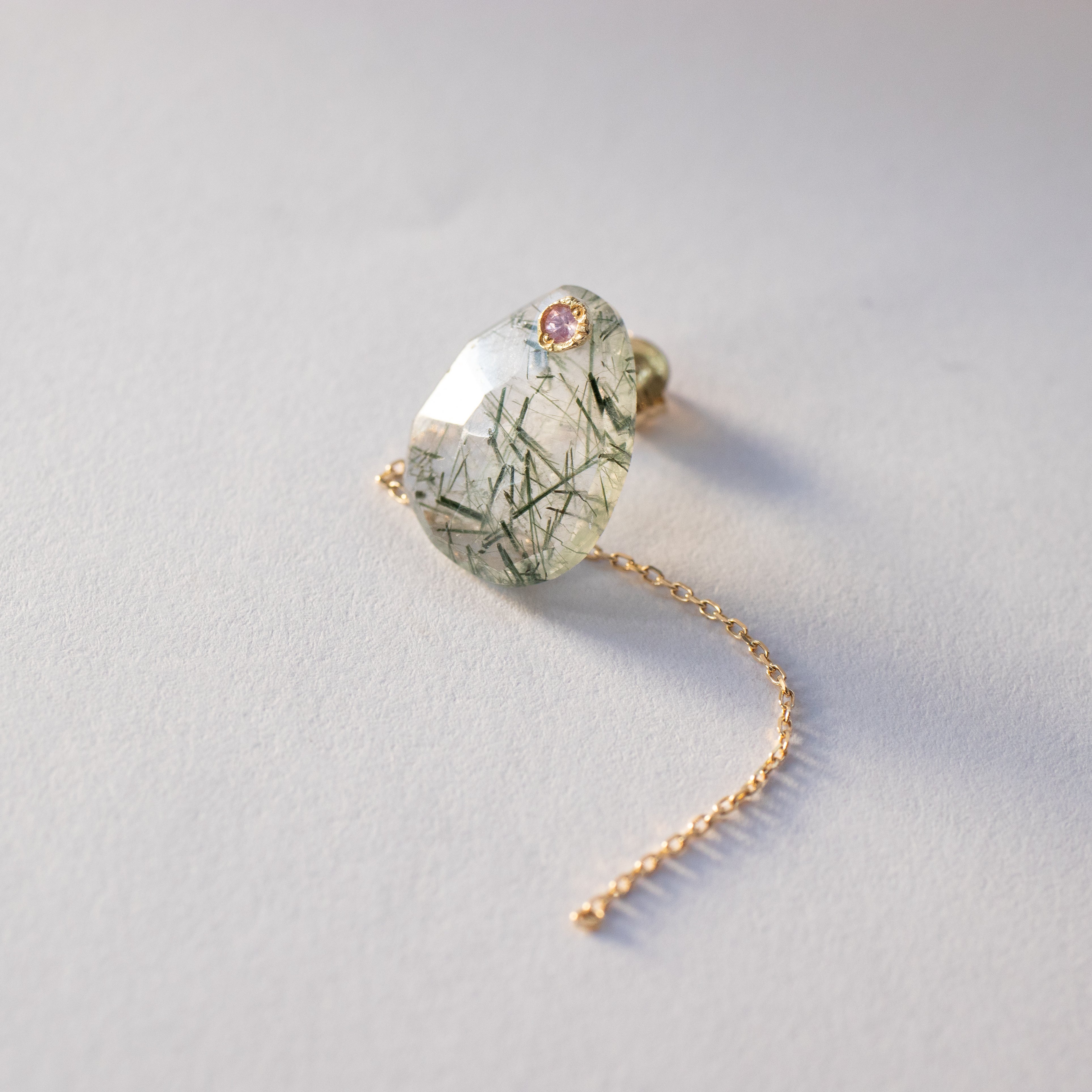 Flat Pierced Earring - Green Rutilelated Quartz -