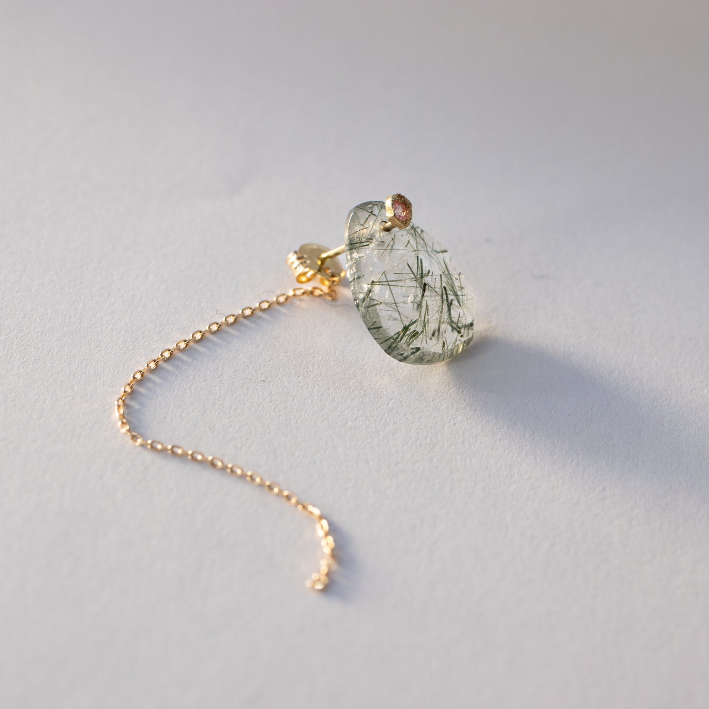 Flat Pierced Earring - Green Rutilelated Quartz -