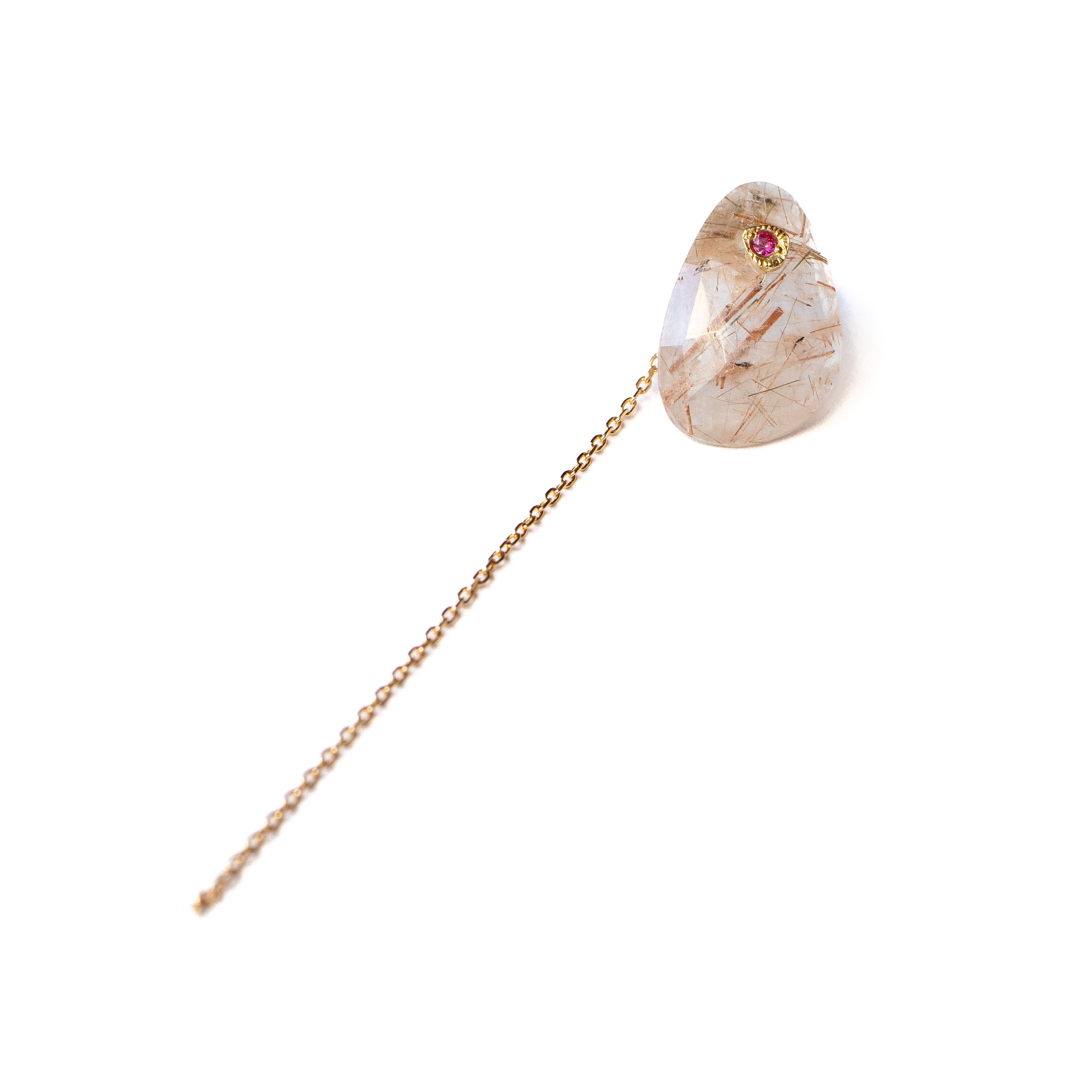 Flat Pierced Earring - Brown Rutilated Quartz -