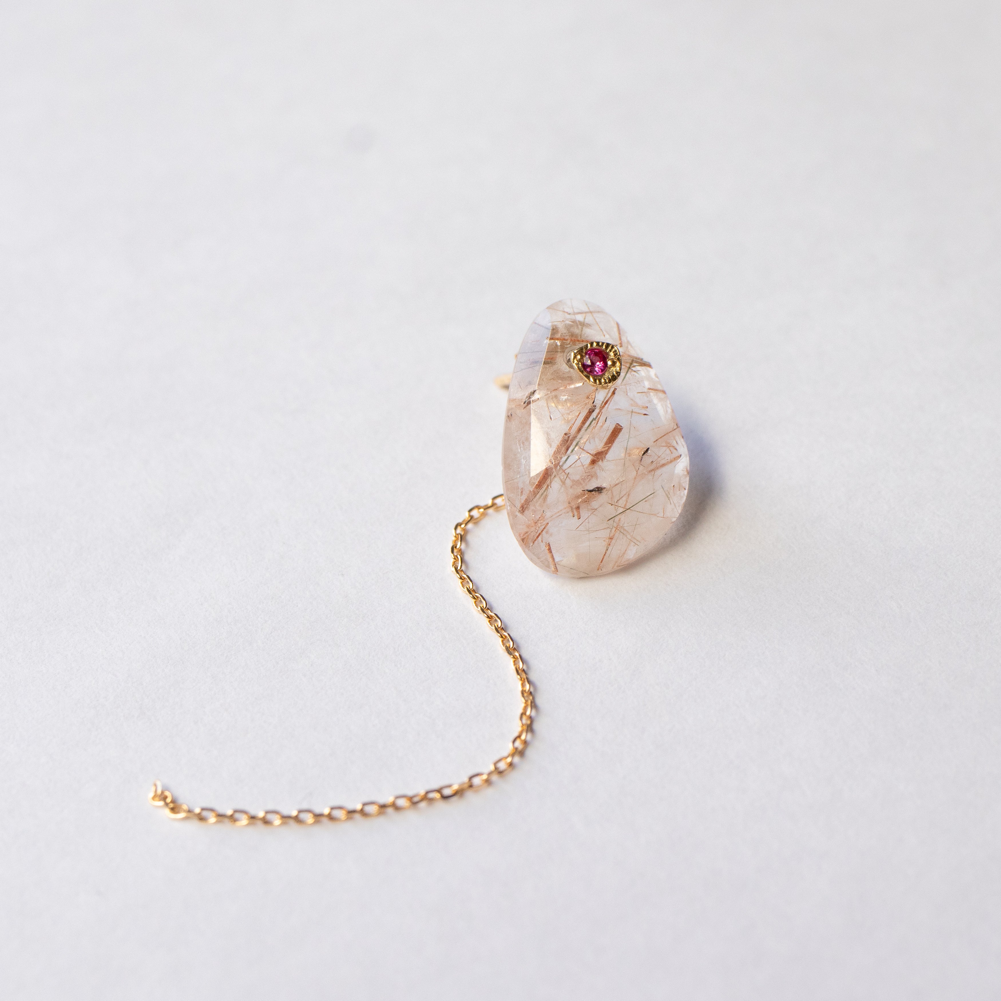 Flat Pierced Earring - Brown Rutilated Quartz -