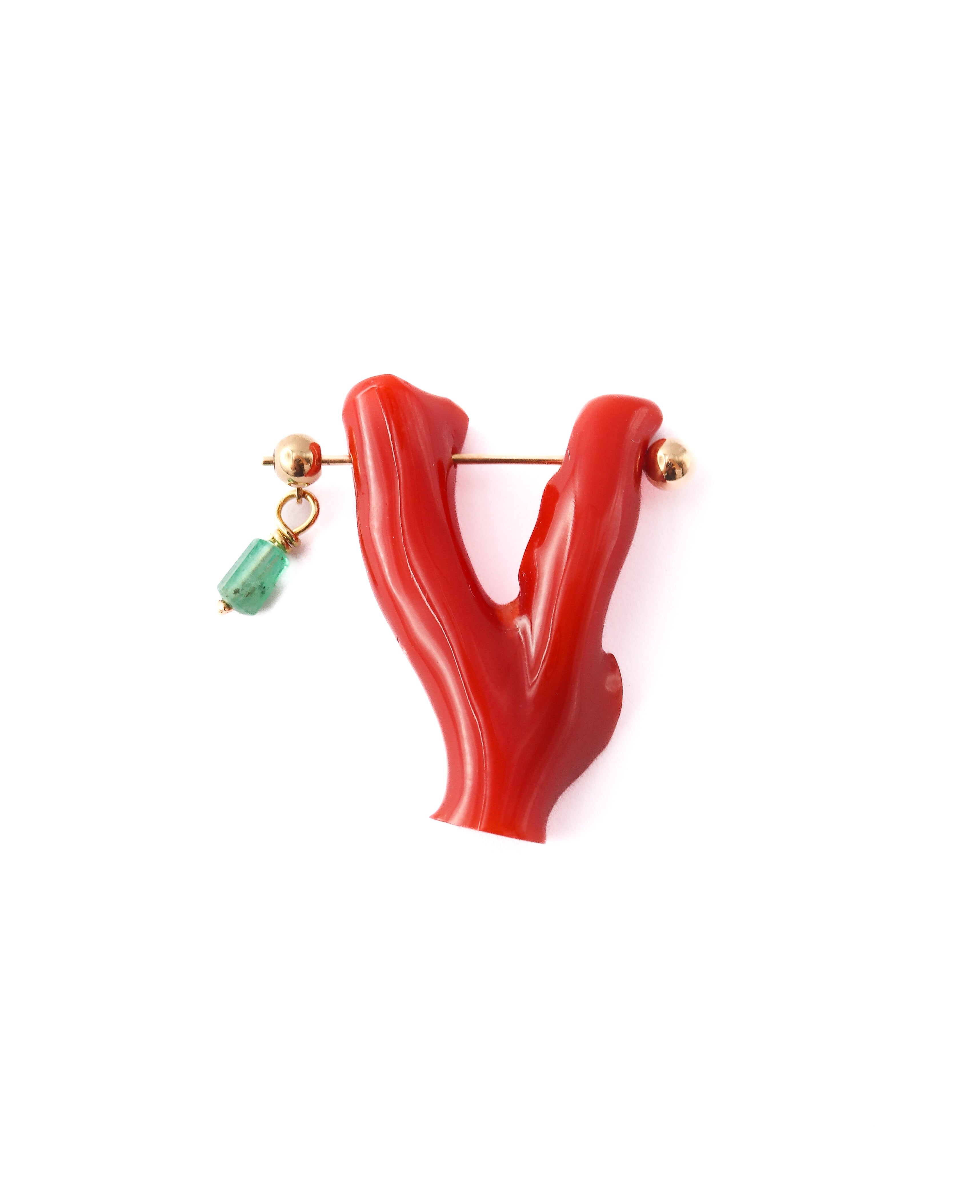 Rock Pierced Earring - Coral / Emerald -