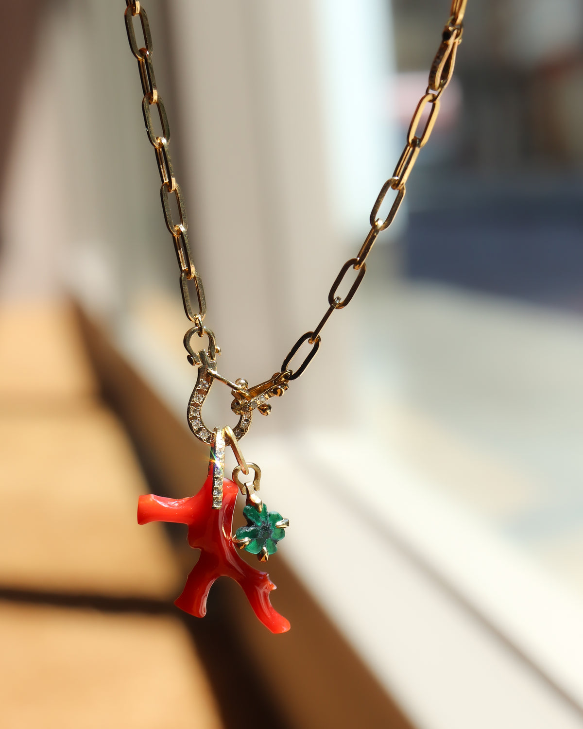Horse Shoe Prong Necklace - Trapiche Emerald -