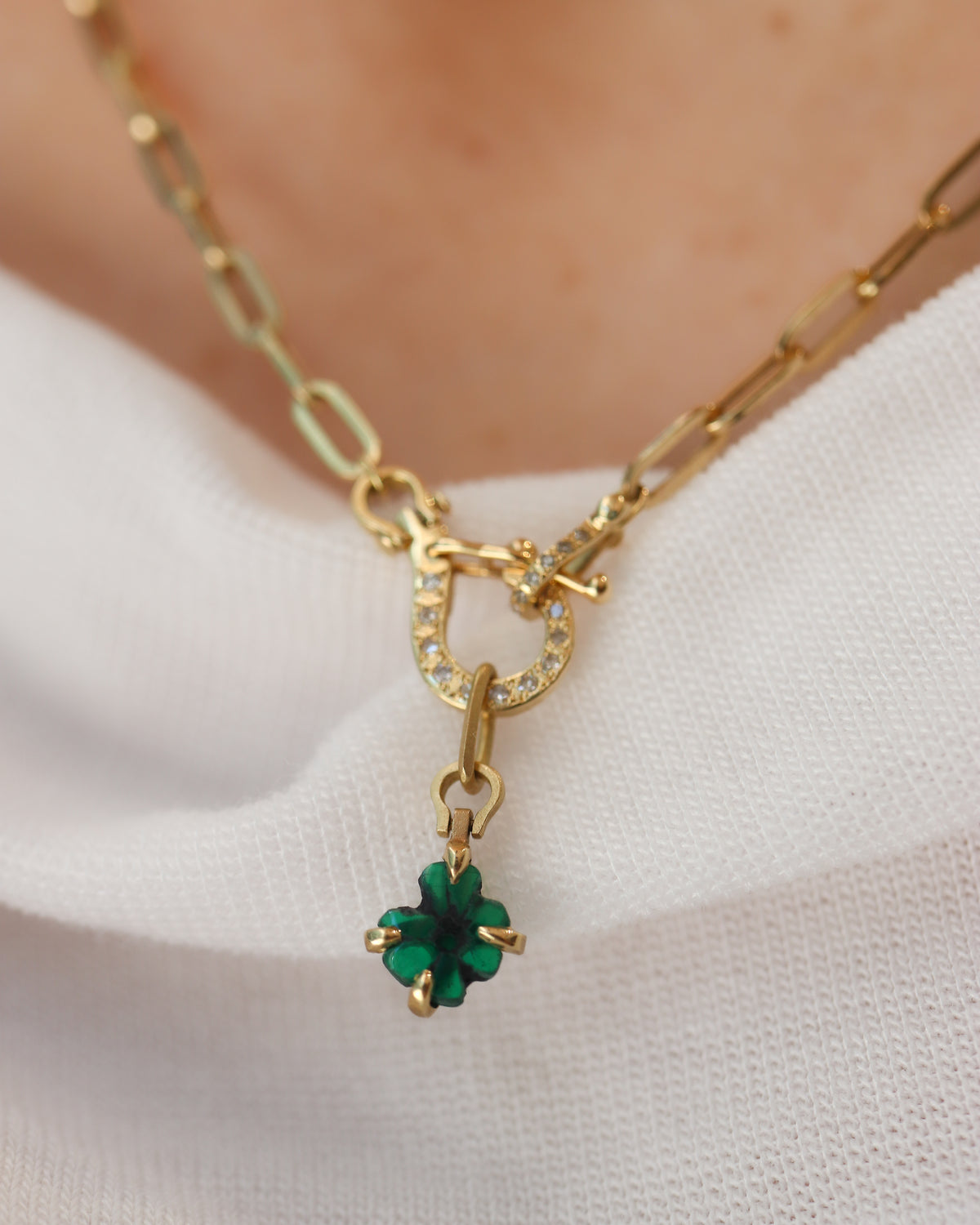 Horse Shoe Prong Necklace - Trapiche Emerald -