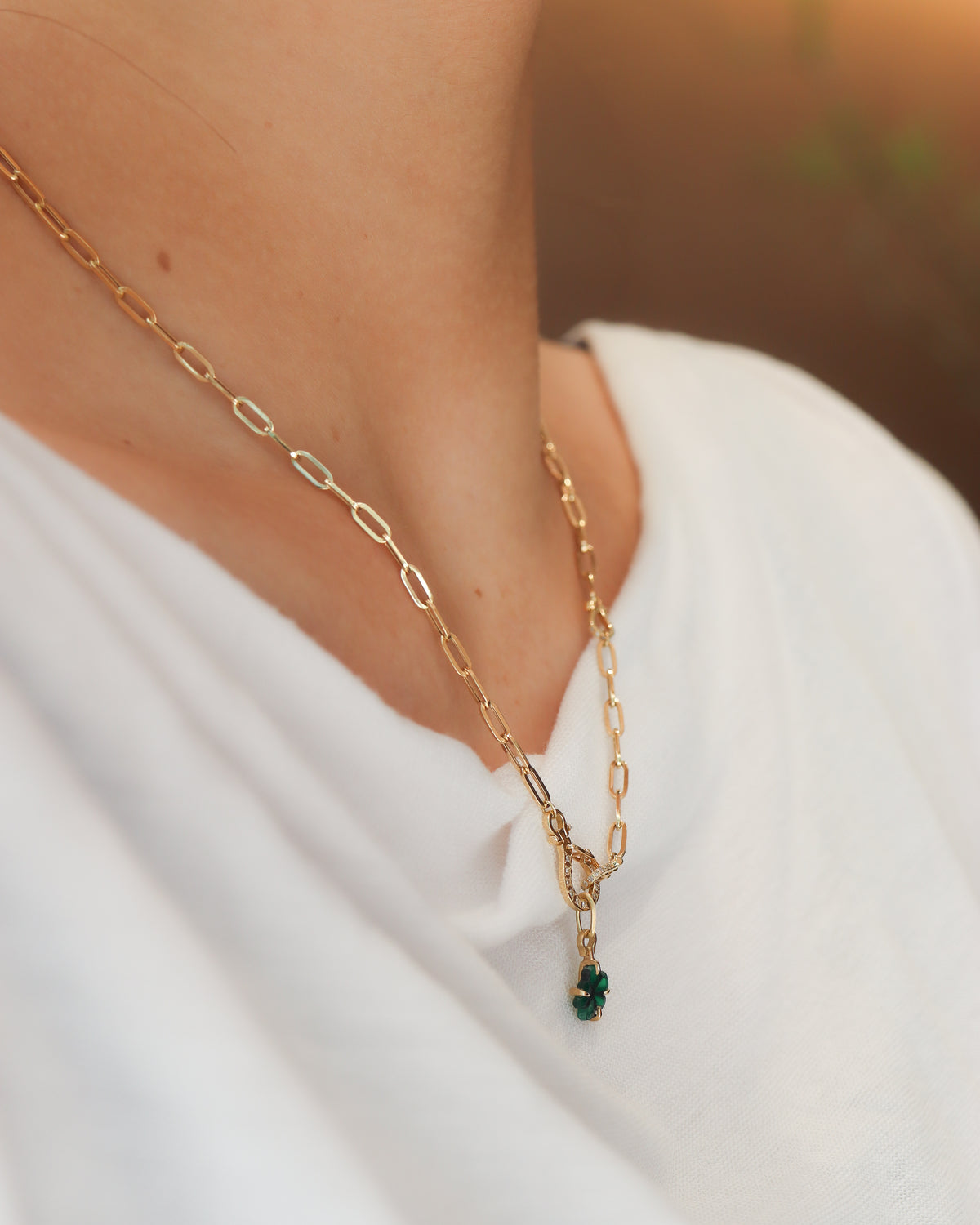 Horse Shoe Prong Necklace - Trapiche Emerald -