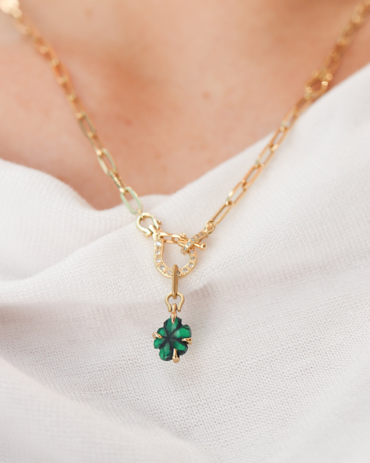 Horse Shoe Prong Necklace - Trapiche Emerald -