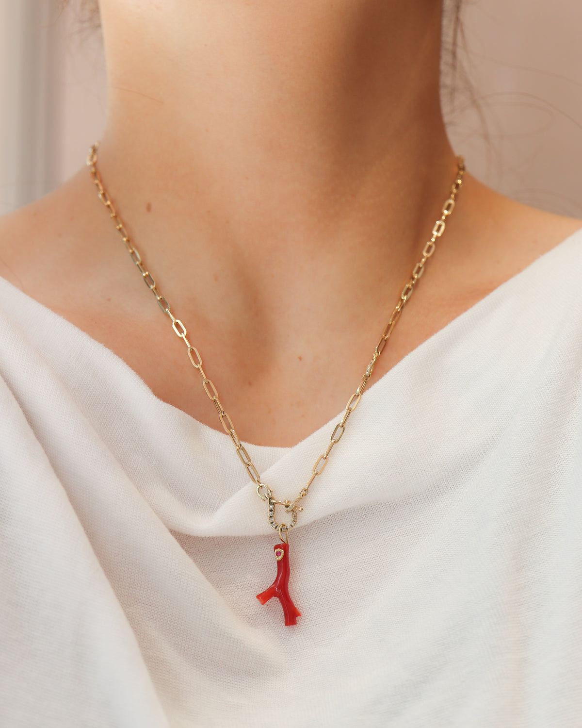 Flat Necklace - Coral -
