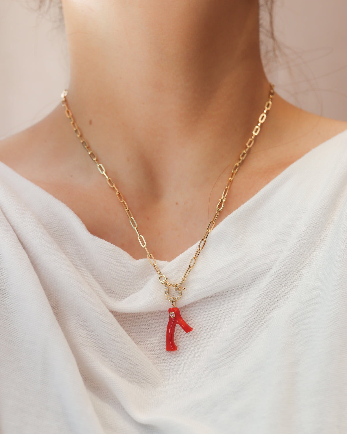 Flat Necklace - Coral -
