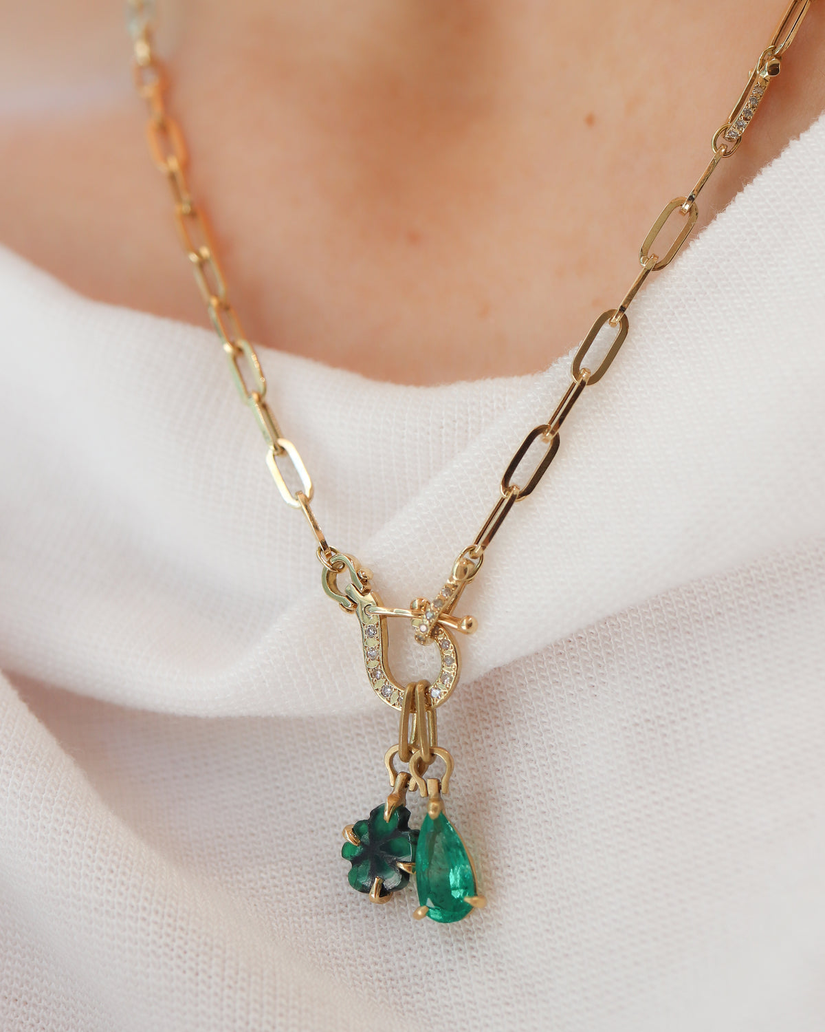 Horse Shoe Prong Necklace - Trapiche Emerald -